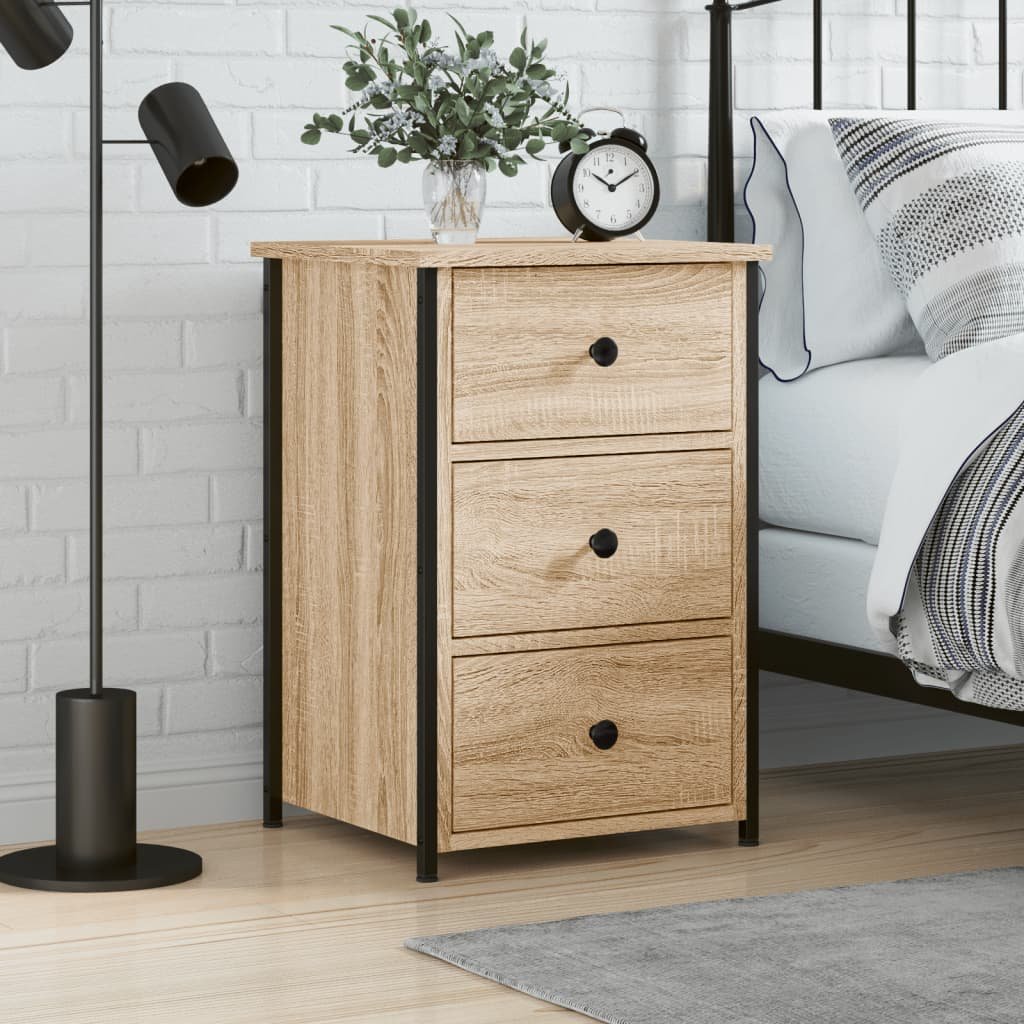 Walplus 3 Drawer Engineered Wood Bedside Cabinet - Light Oak - 40 x 36 x 60 cm