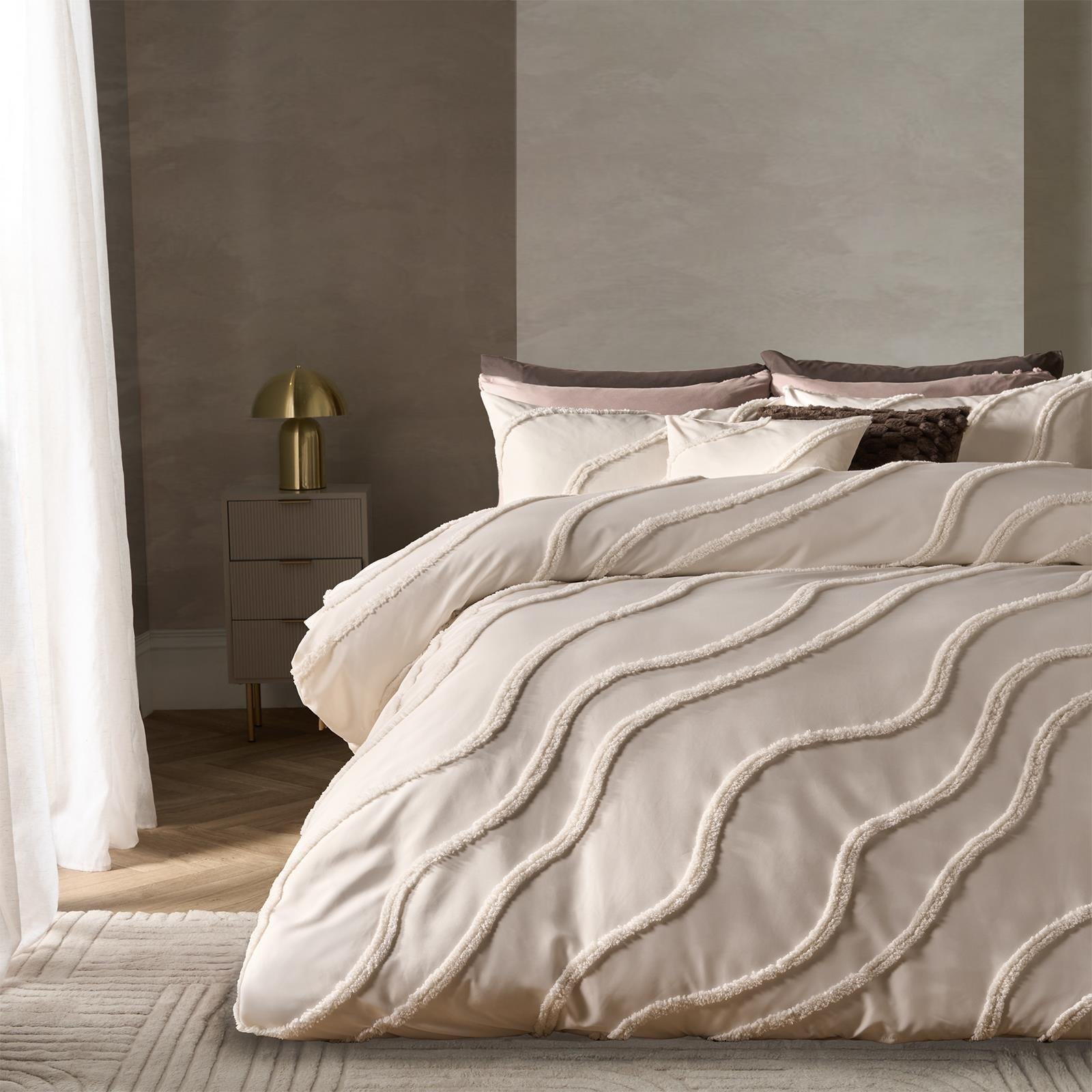 OHS Ivory Tufted Contour Bedding Duvet Cover Set - Double