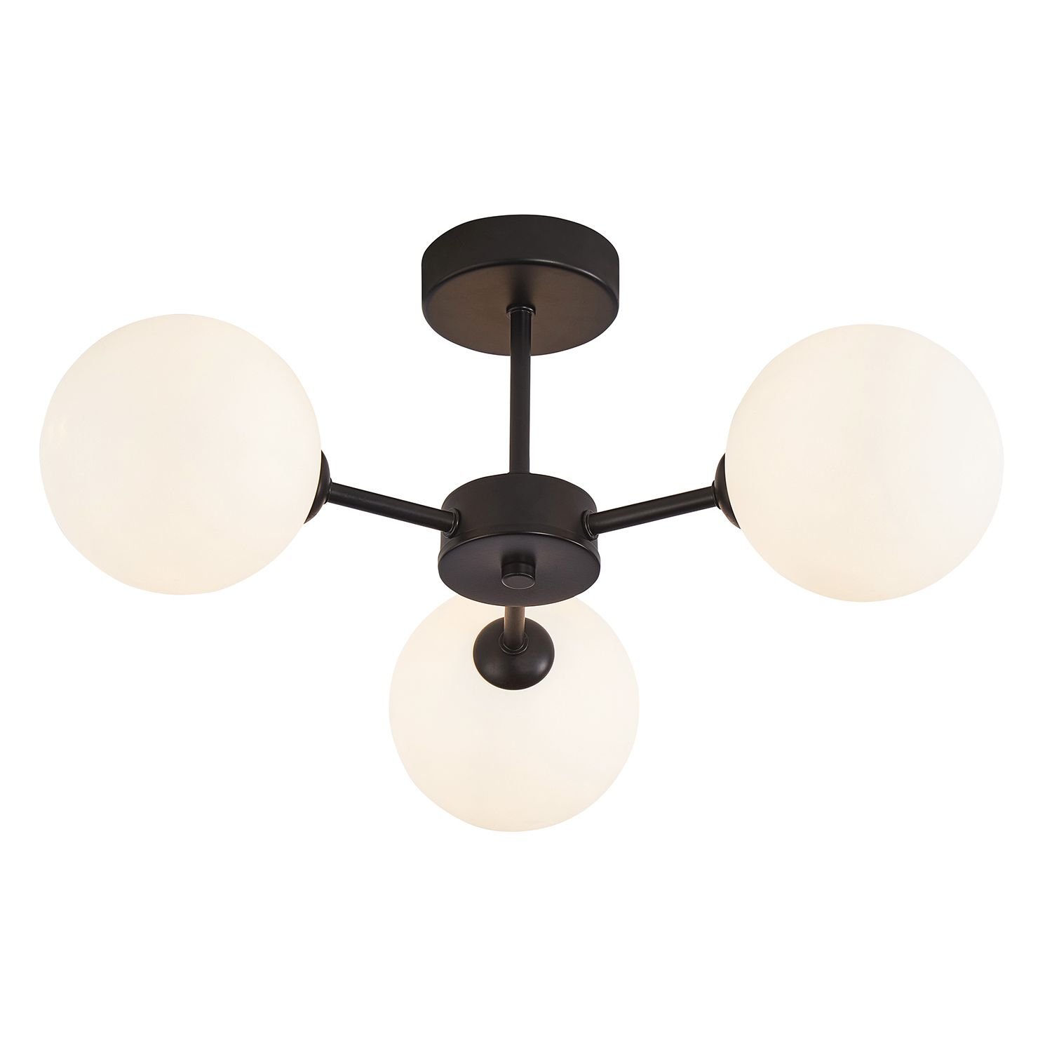 Happy Homewares Chic Matte Black with Opal White Globe Ceiling Light - 44cm