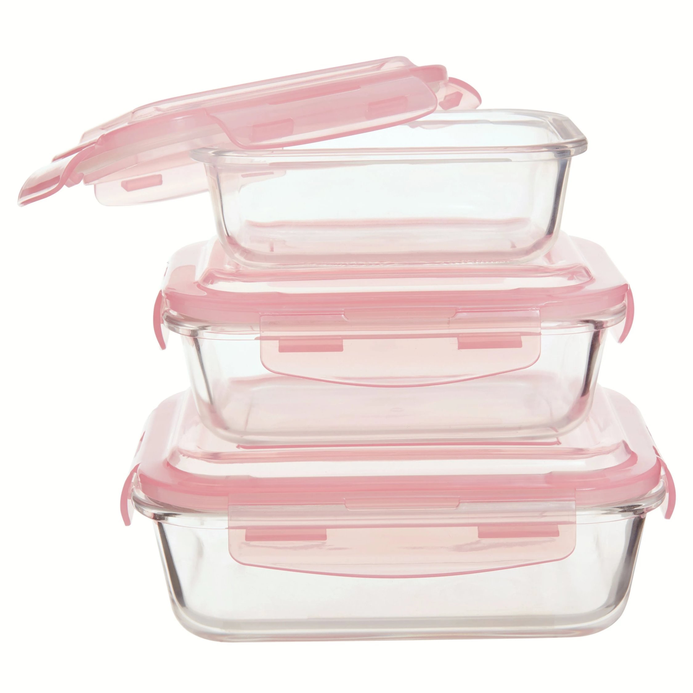 Orsina Freska Set Of 3 Rectangular Glass Containers with Lids – Pink