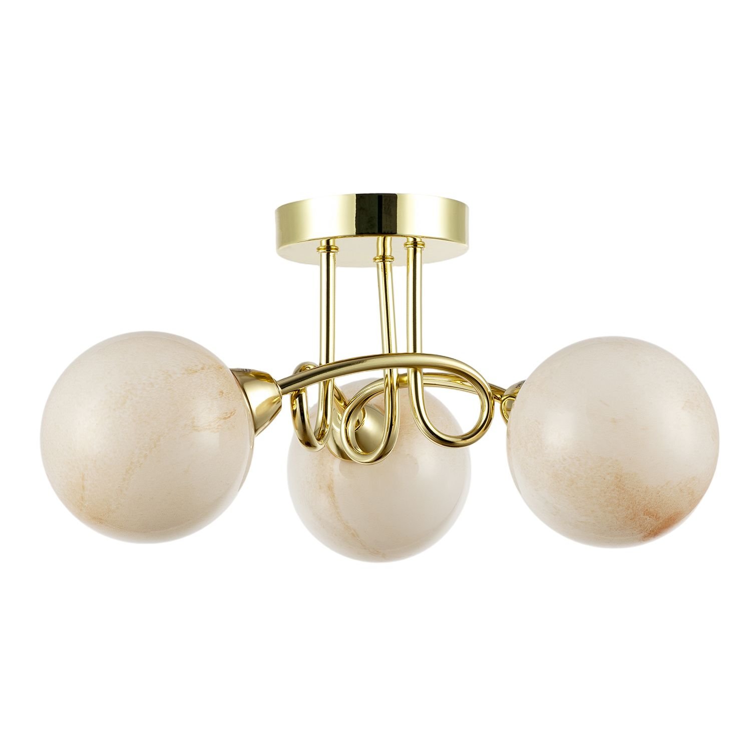 Happy Homewares Polished Gold with Amber Marble Glass Ceiling Light - 42cm