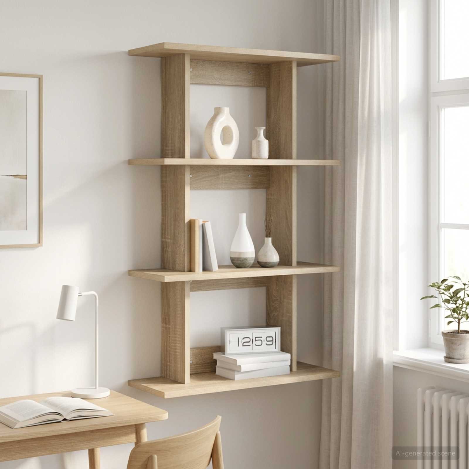 Walplus Engineered Wood Wall Shelf - Light Oak - 56 x 20 x 90 cm