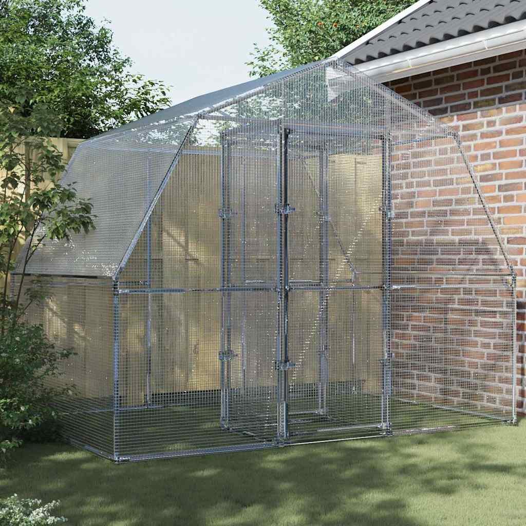 Walplus Galvanised Steel Bird Cage with Door - Silver - 285 x 195 x 230 cm