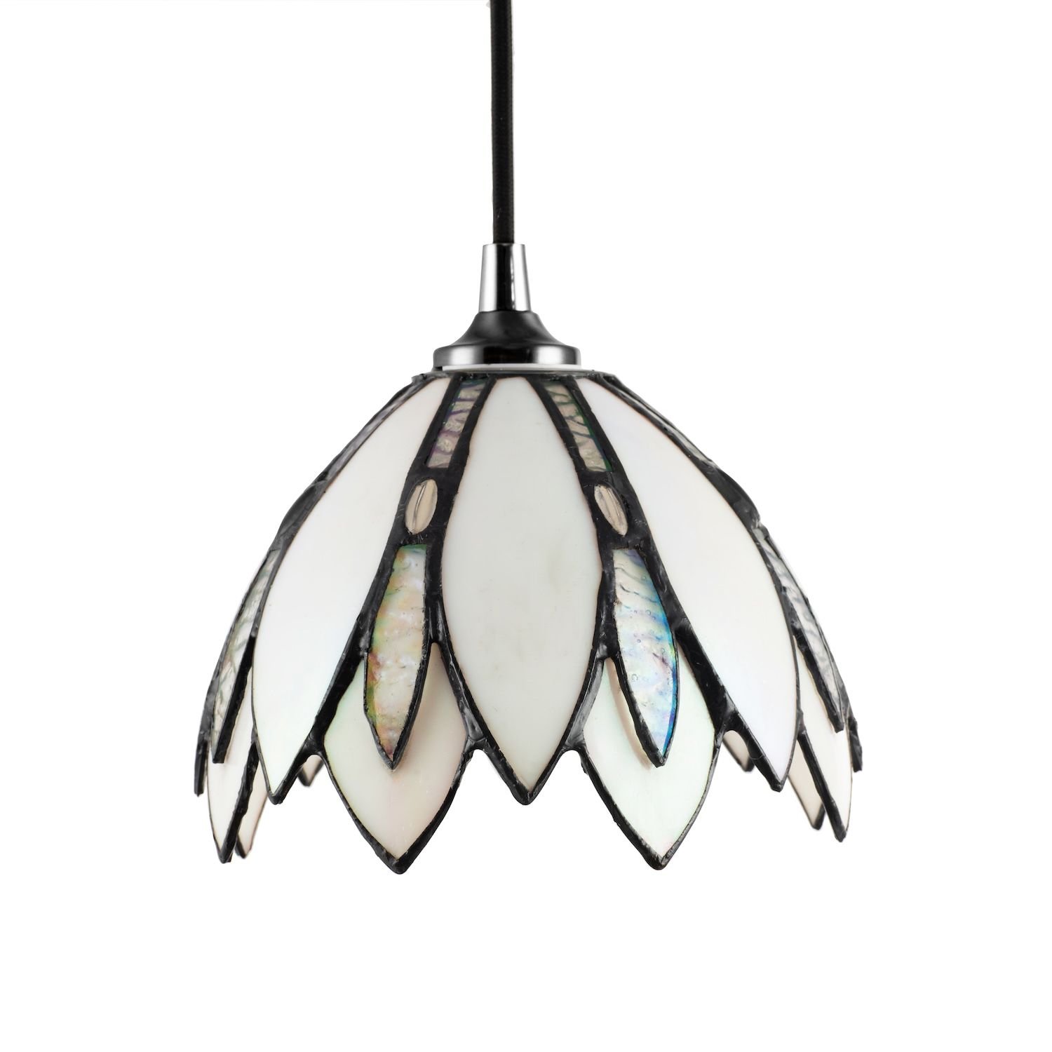 Happy Homewares Floral Petal White Stained Glass Tiffany Pendant Shade - 17cm