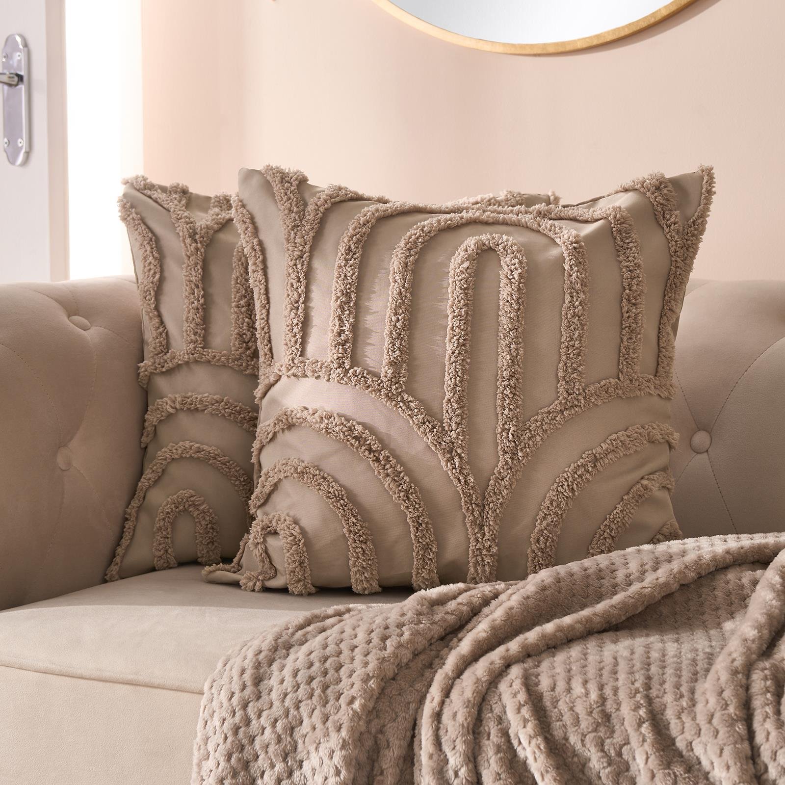 OHS 2 Pack Tufted Arches Cushion Covers 45 x 45cm - Mink