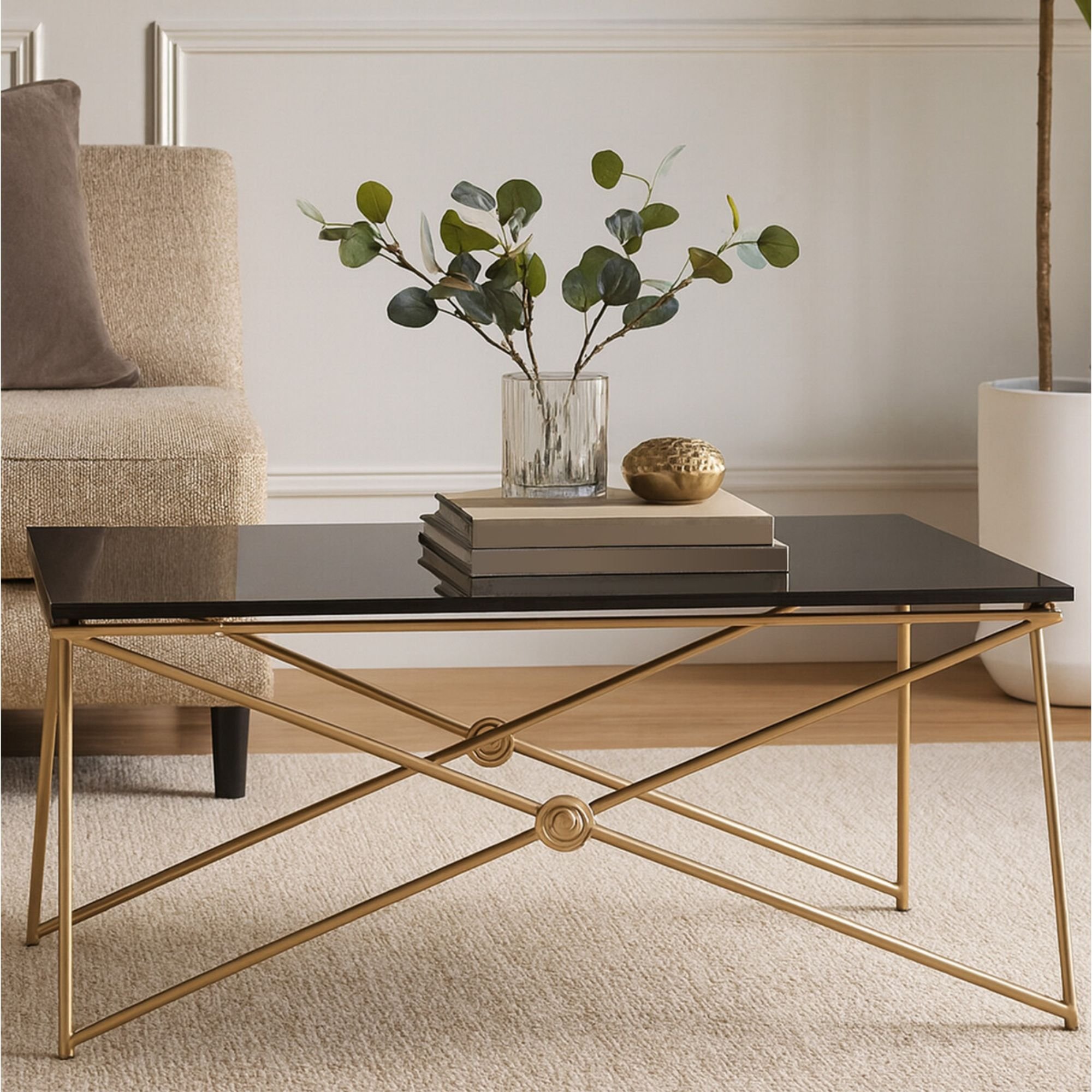 Orsina Monroe Glass Coffee Table - Black And Gold