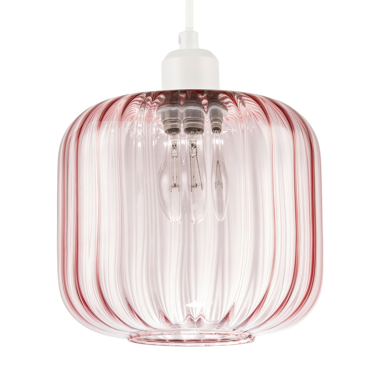 Happy Homewares Pink Glass Wide Ribbed Square Pendant Shade - 20cm