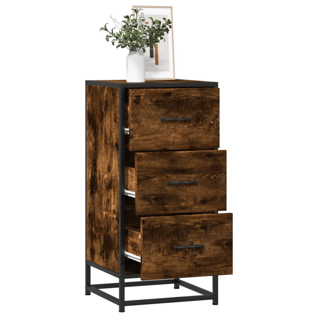 Walplus Engineered Wood 3 Drawers Sideboard - Dark Oak - 35.5 x 35 x 76 cm