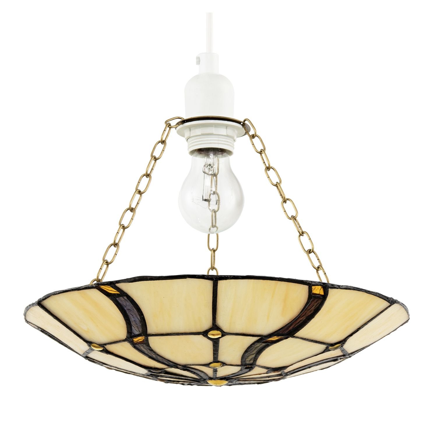 Happy Homewares Amber Toned Circular Tiffany Stained Glass Pendant Shade - 31cm