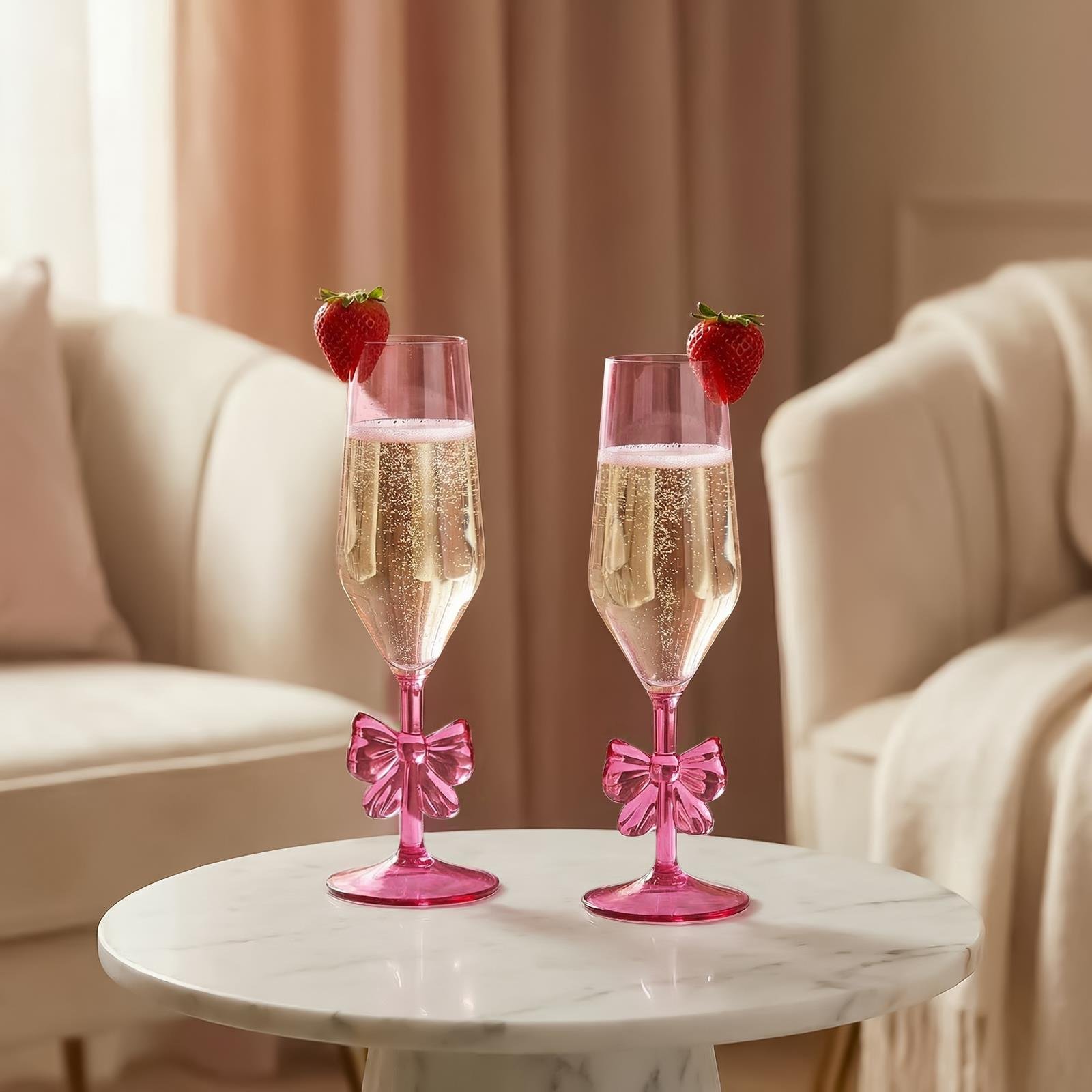 OHS 2 Pack Plastic Bow Flute Glasses - Pink