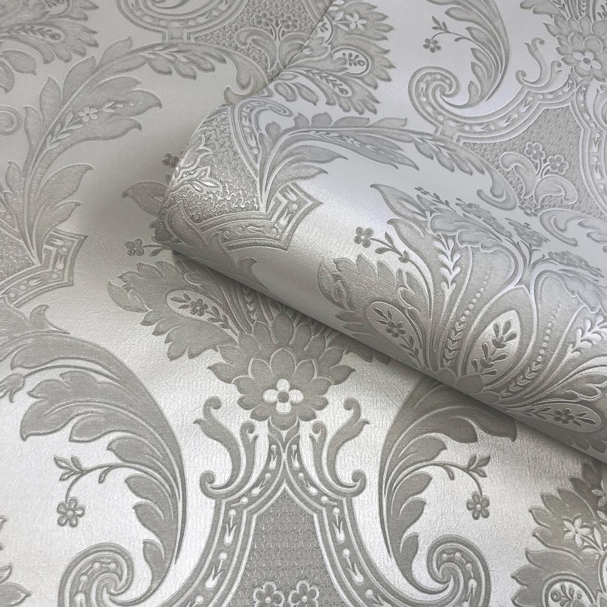 Belgravia Amara Damask Textured Wallpaper - Silver