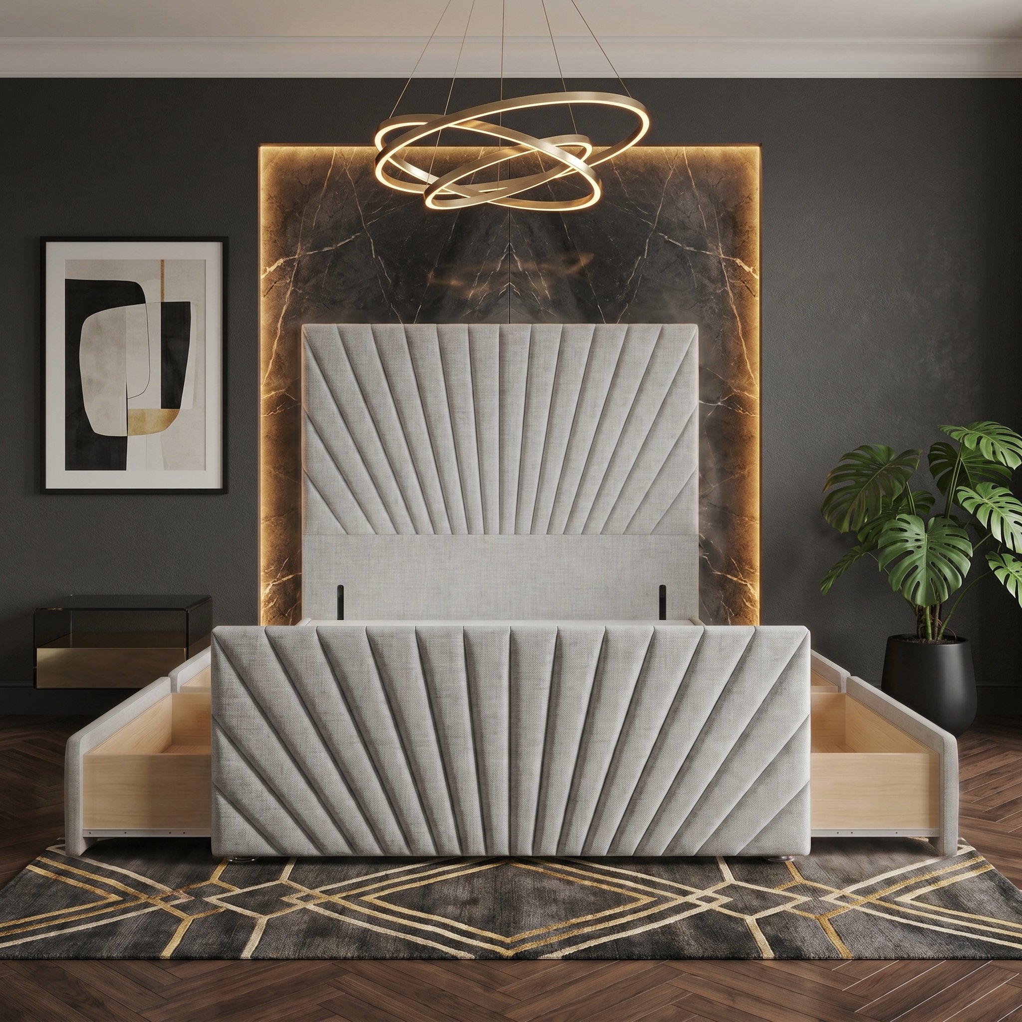 Somnior Linen Single 2 Drawer Divan Bed with Footboard & Headboard - Light Grey