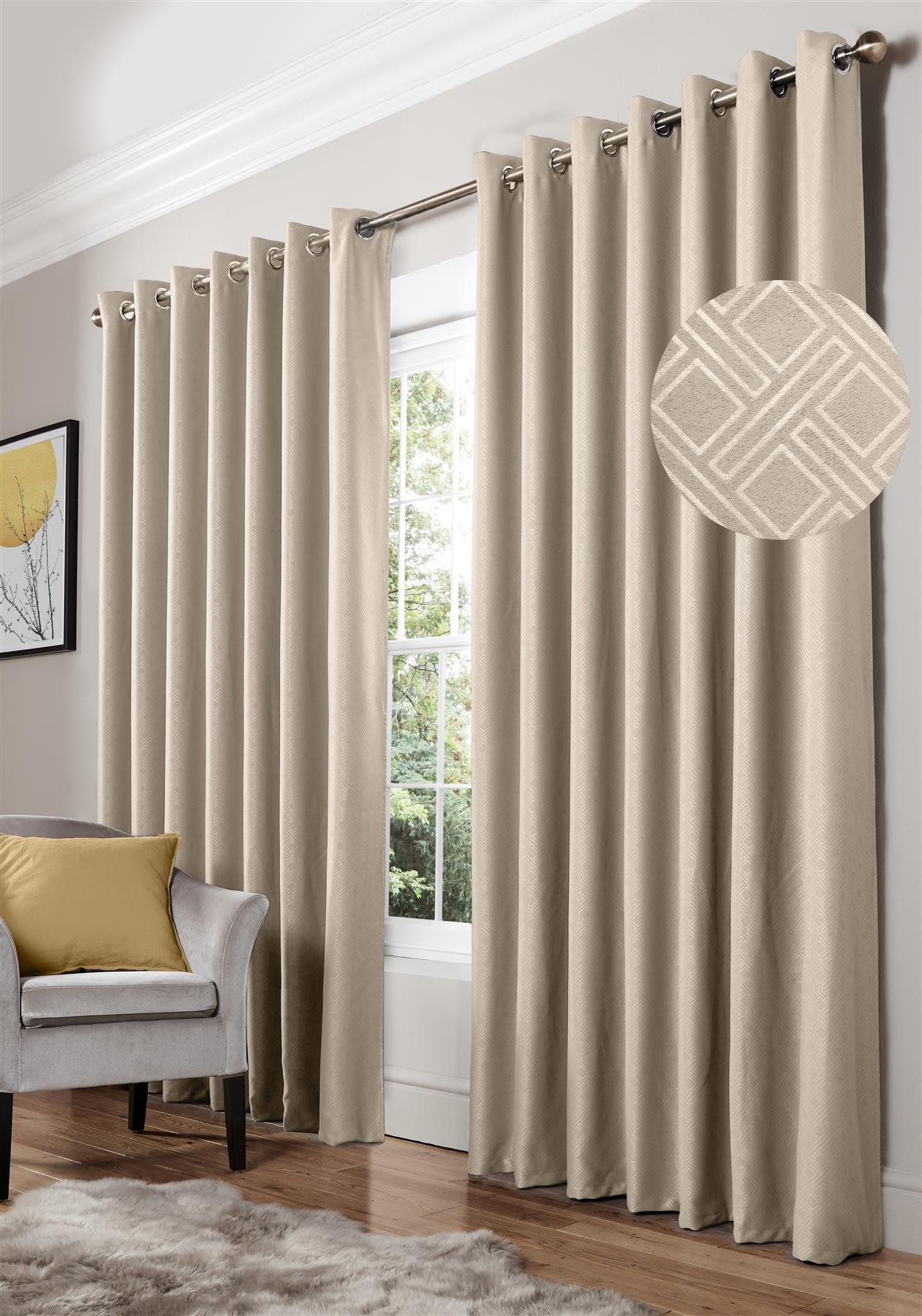Luxury Living Jacquard Blackout Eyelet Curtains 168cm x 229cm - Cream