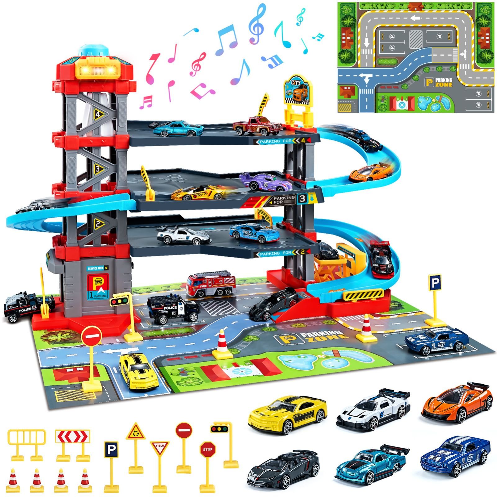 deAO Racing Track Toy Garage Track Set - Red