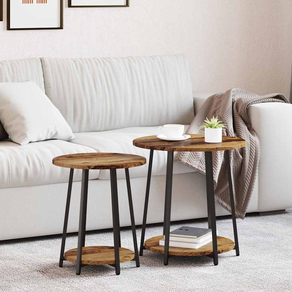 Walplus Pack of 2 Shelf Metal Side Table - Black - 50 x 50 x 51 cm