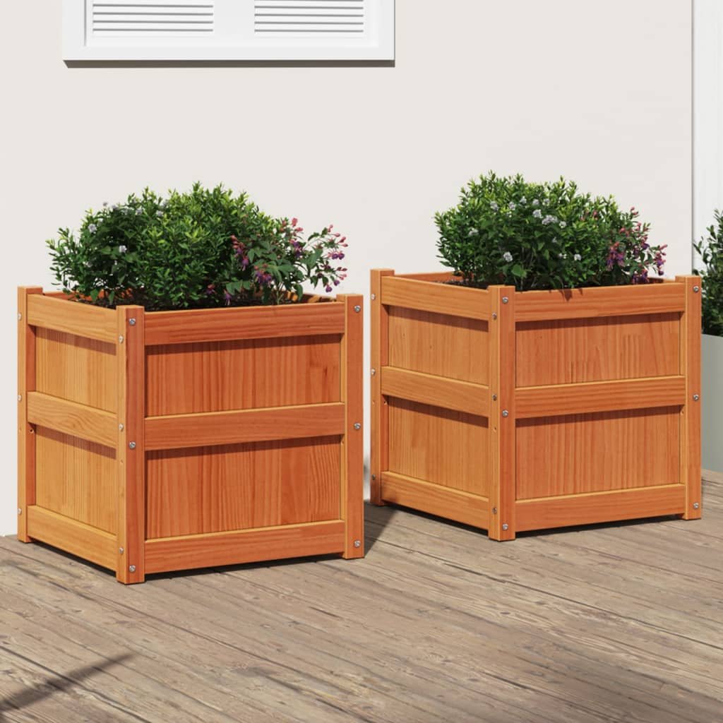Walplus Pack of 2 Wood Garden Planter - Wax Brown - 60 x 60 x 60 cm