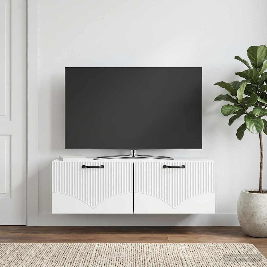 Walplus Wood Wall Mounted TV Cabinet Wide Unit - White - 98 x 31 x 30 cm