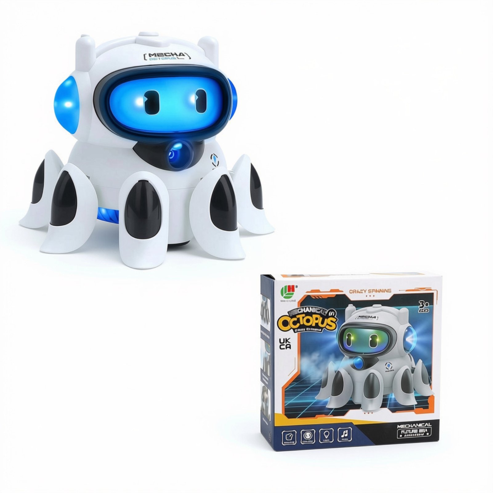 deAO Crawling Octopus Toy Lighting Sound Spray Movement - White