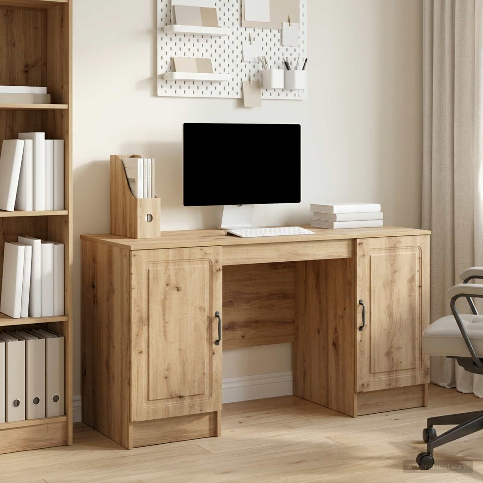 Walplus Engineered Wood Home Office Desk - Oak - 142.5 x 50 x 75 cm