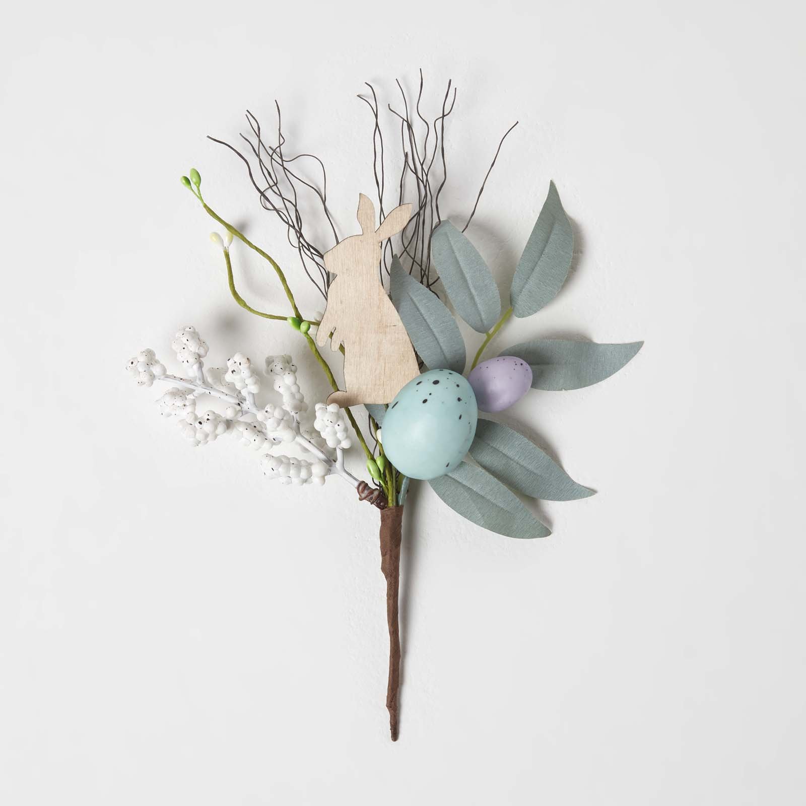 Homescapes Handcrafted Wooden Spring Easter Egg and Bunny Pick - Blue