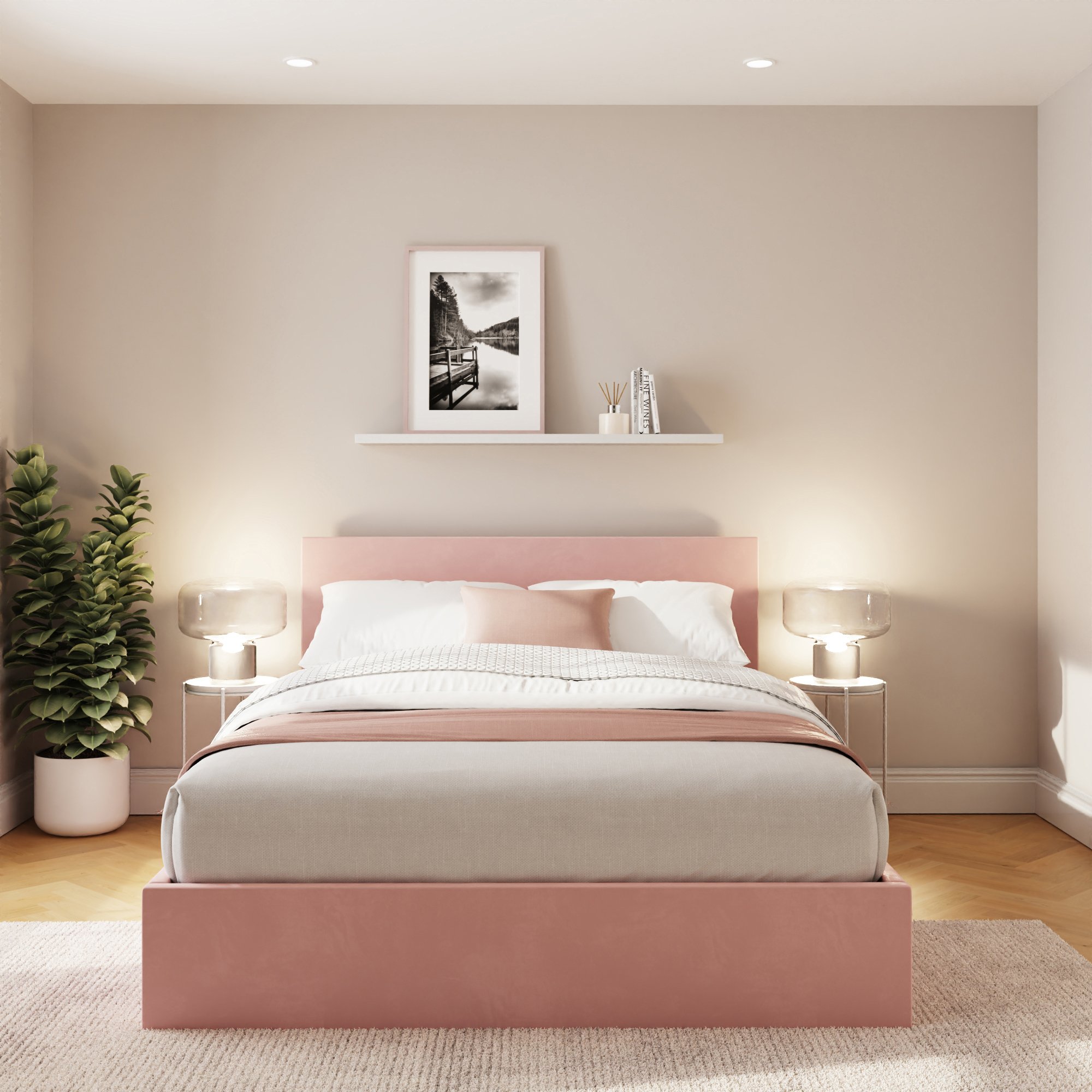 GFW End Lift King Size Velvet Ottoman Bed with Mattress - Pink