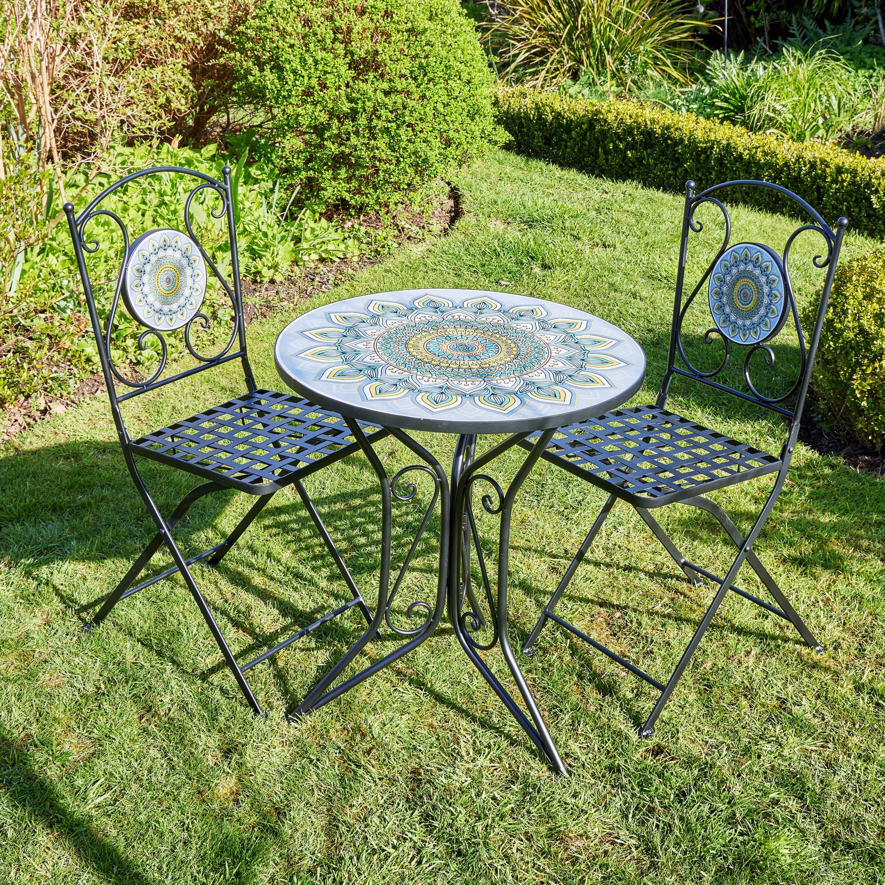 Home Source Hampshire 2 Seater Mosaic Bistro Table and Chair Set - Black