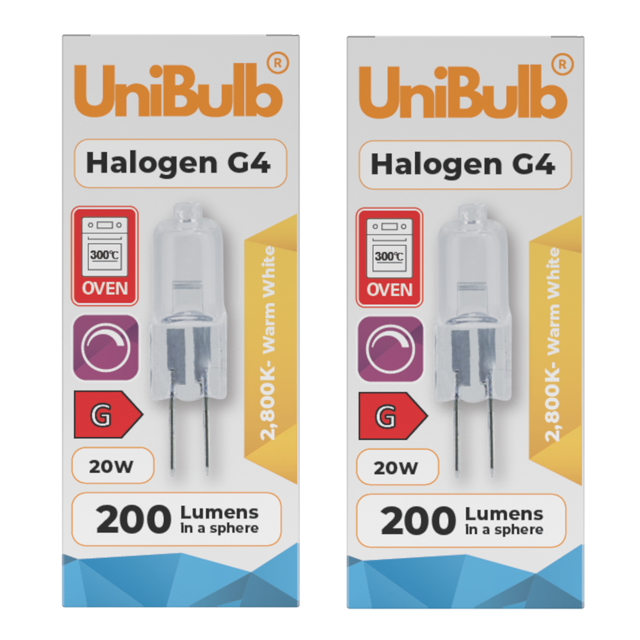 UniBulb 20W Halogen Dimmable Capsule G4 Light Bulb - Pack of 2