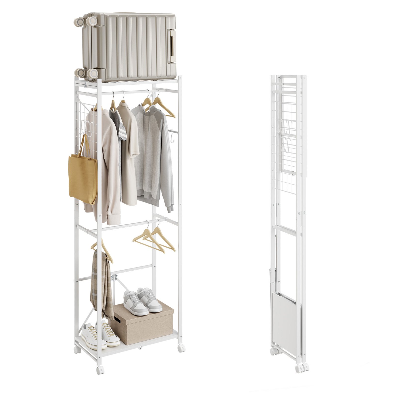 SoBuy 2 Hanging Rails Folding Freestanding Mobile Clothes Rail - White