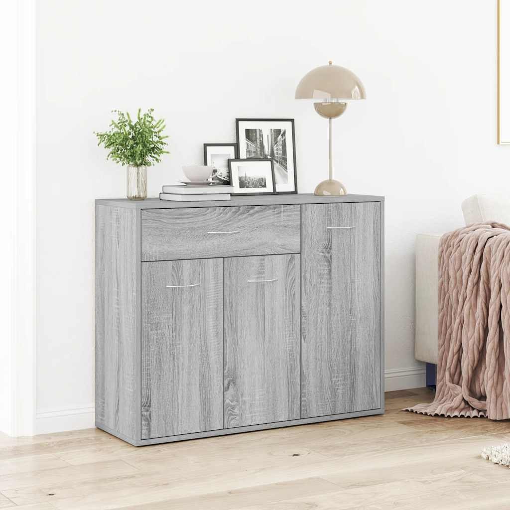 Walplus Engineered Wood Sideboard - Grey and Oak - 88 x 30 x 70 cm