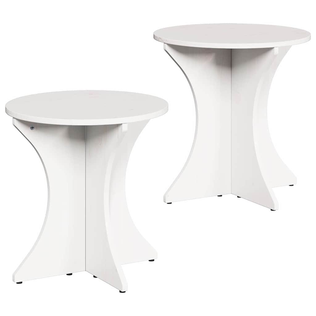 Walplus Pack of 2 Solid Pine Wood Coffee Table - White - 46 x 46 x 47 cm