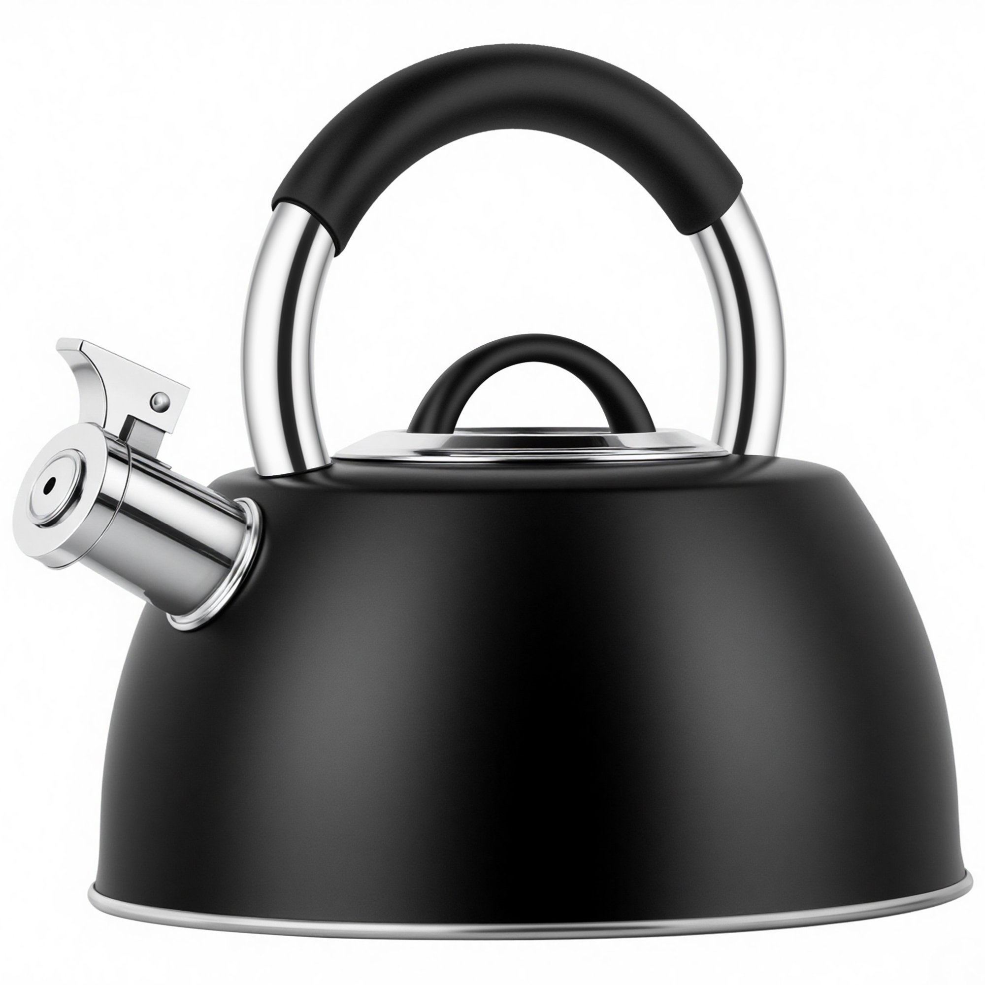 VonShef 2.5L Retro Stainless Steel Whistling Stove Top Kettle - Black
