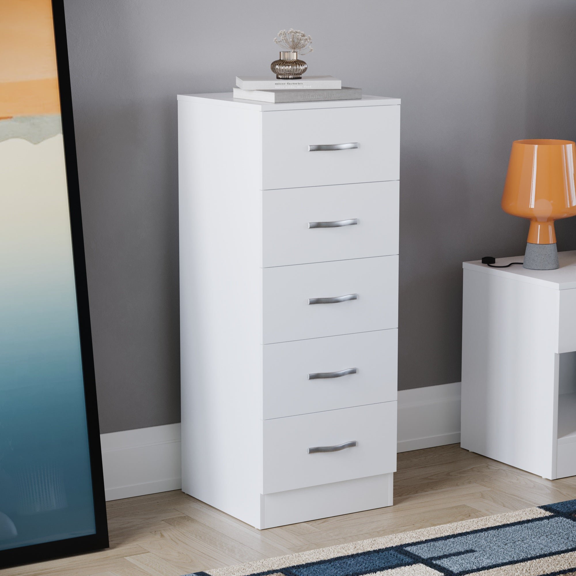 Vida Designs Riano 5 Drawer Narrow Chest - White