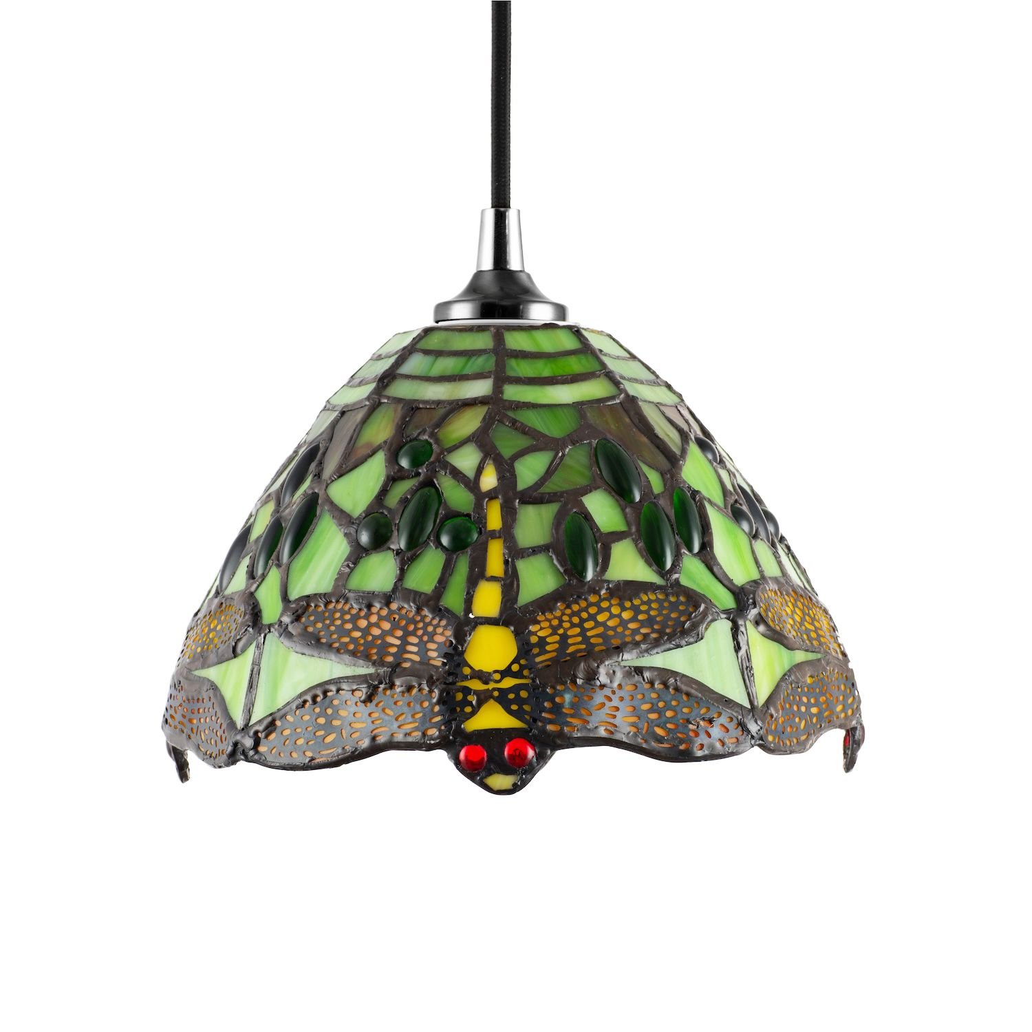 Happy Homewares Green Dragonfly Stained Glass Tiffany Pendant Shade - 20cm