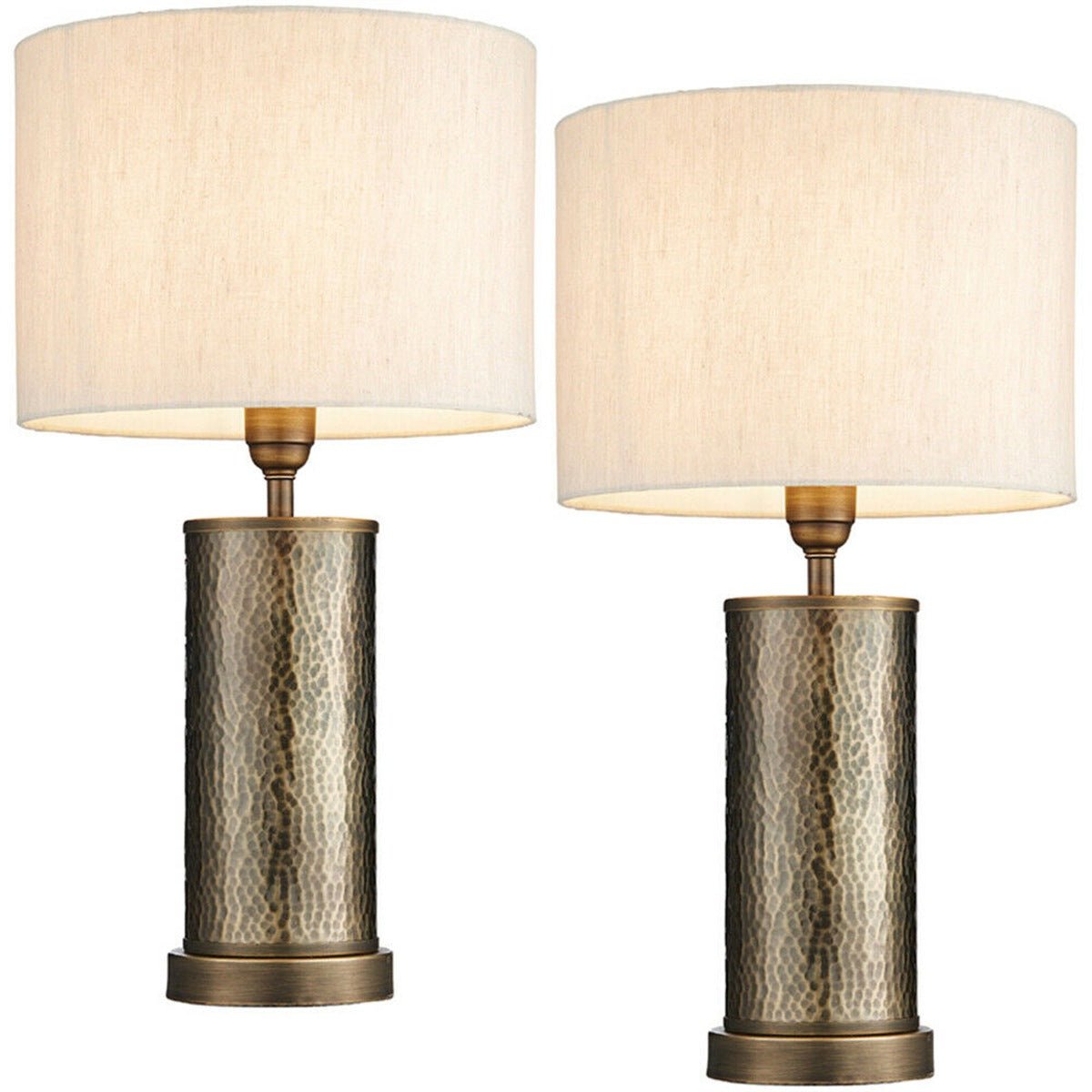 Loops Direct Pack of 2 Steel and Fabric Table Lamp - Hammered Bronze Off White