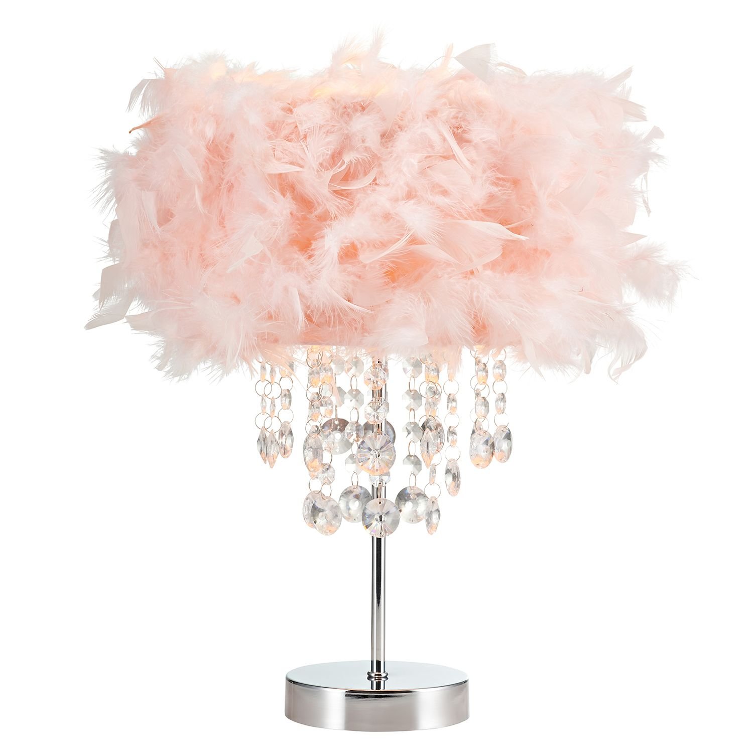 Happy Homewares Pink Feather with Waterfall Acrylic Droplets Table Lamp - 25cm