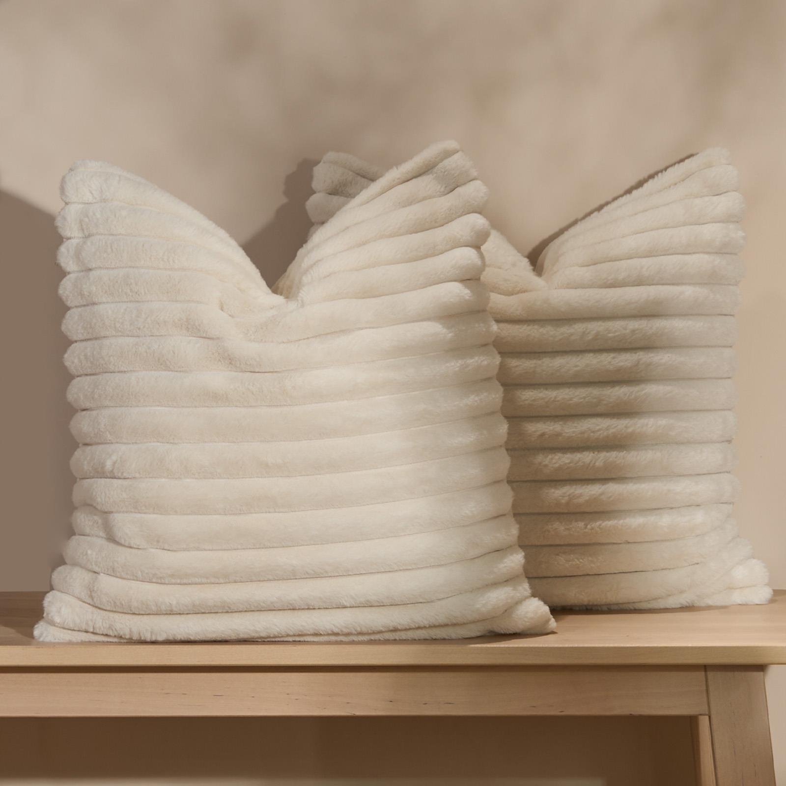 OHS 2 Pack Faux Fur Thick Rib Cushion Covers 45 x 45cm - Natural