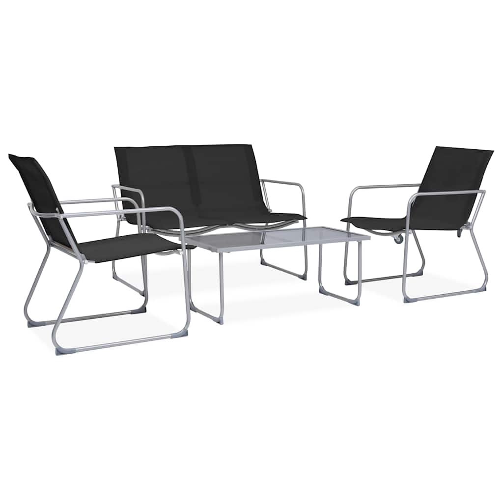 Walplus 4 Piece Textilene Garden Lounge Set - Black - 90 x 45 x 38 cm