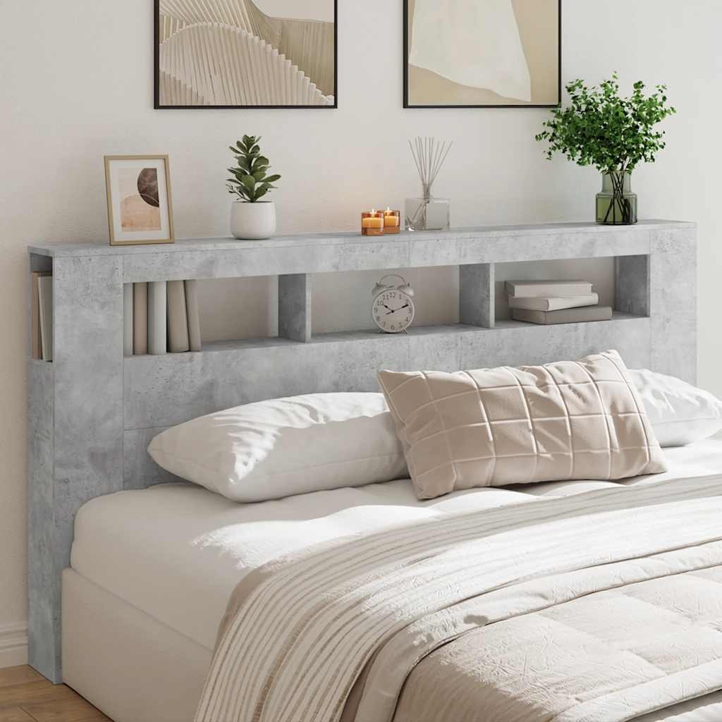 Walplus Engineered Wood LED Headboard - Granite Grey - 200 x 18.5 x 103.5 cm
