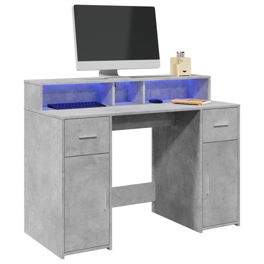 Walplus LED Engineered Wood Desk - Granite Grey - 120 x 55 x 91 cm