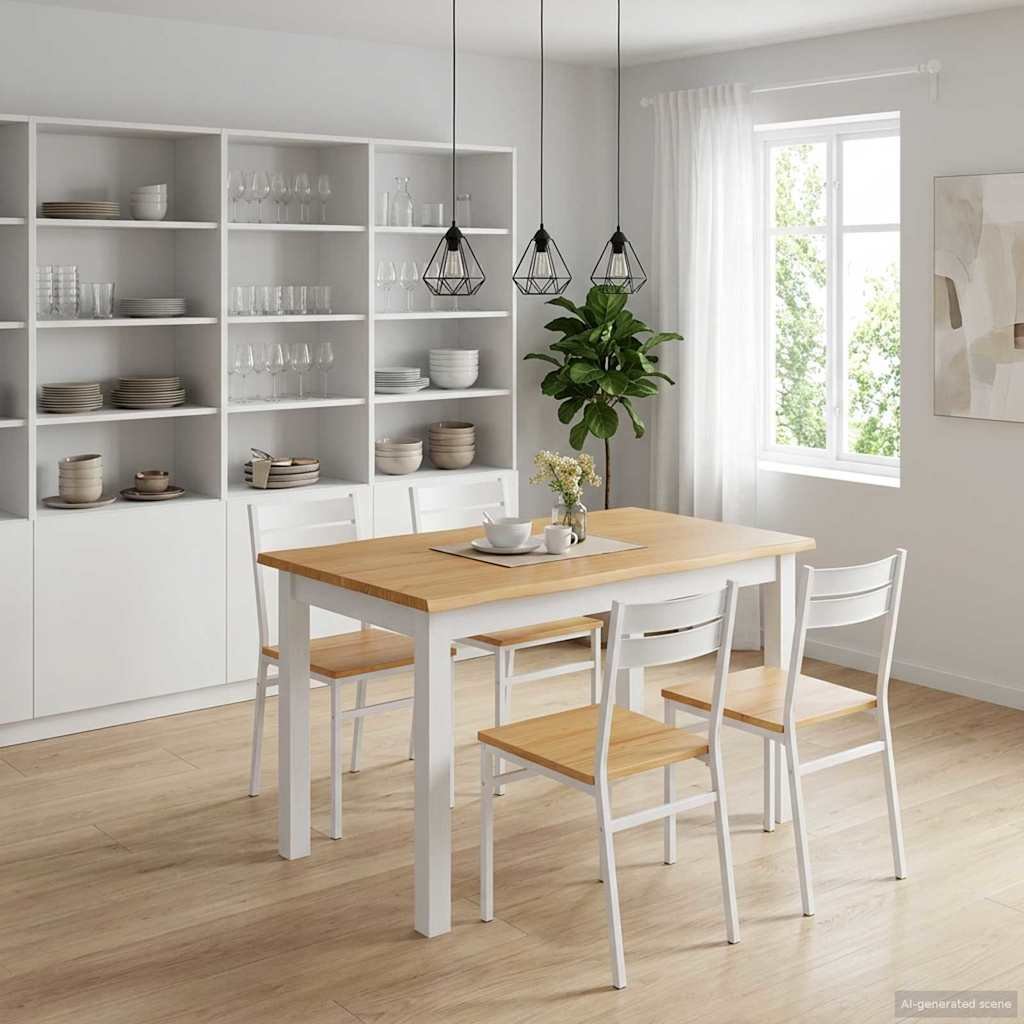 Walplus Solid Pine Dining Table - White - 112 x 70 x 76.5 cm
