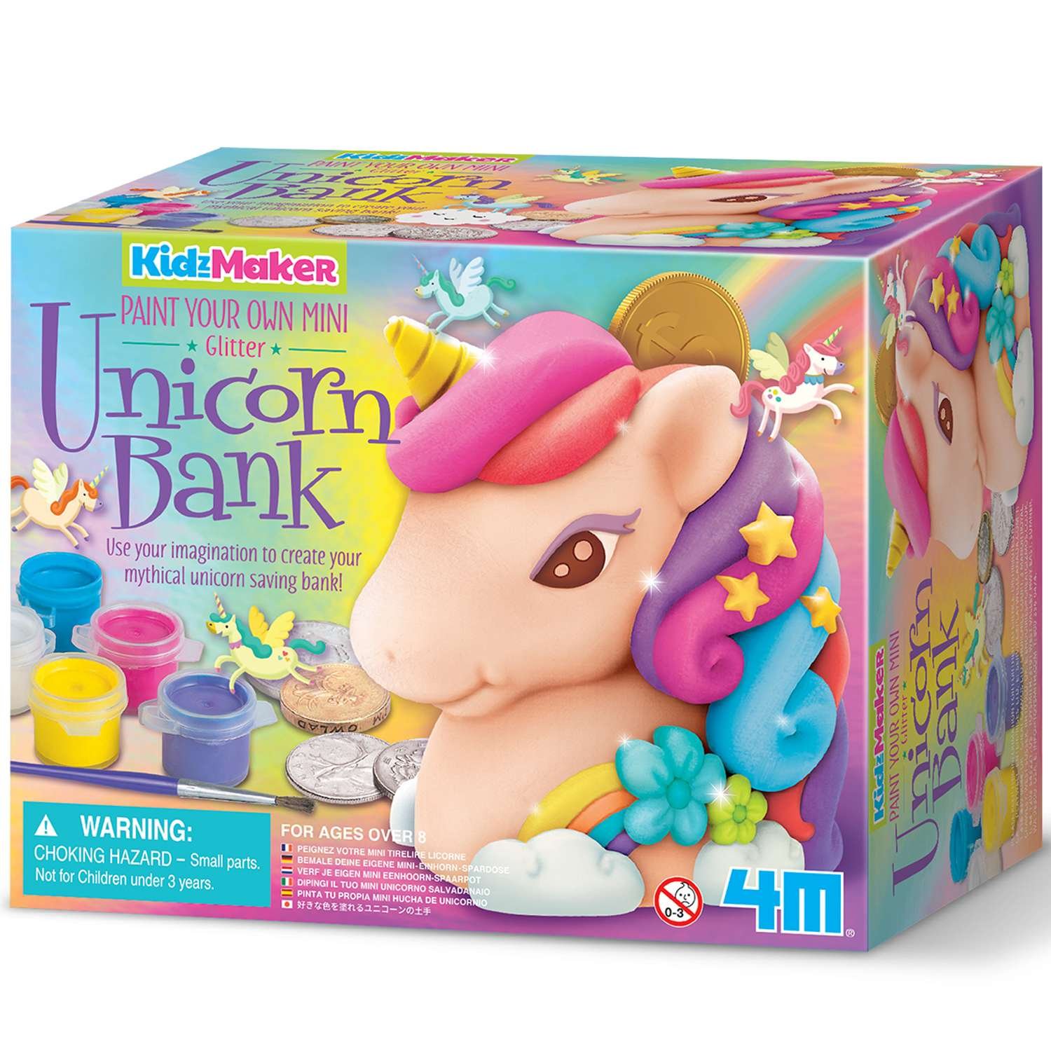 4M KidzMaker Paint Your Own Mini Glitter Unicorn Bank - 8 Years +