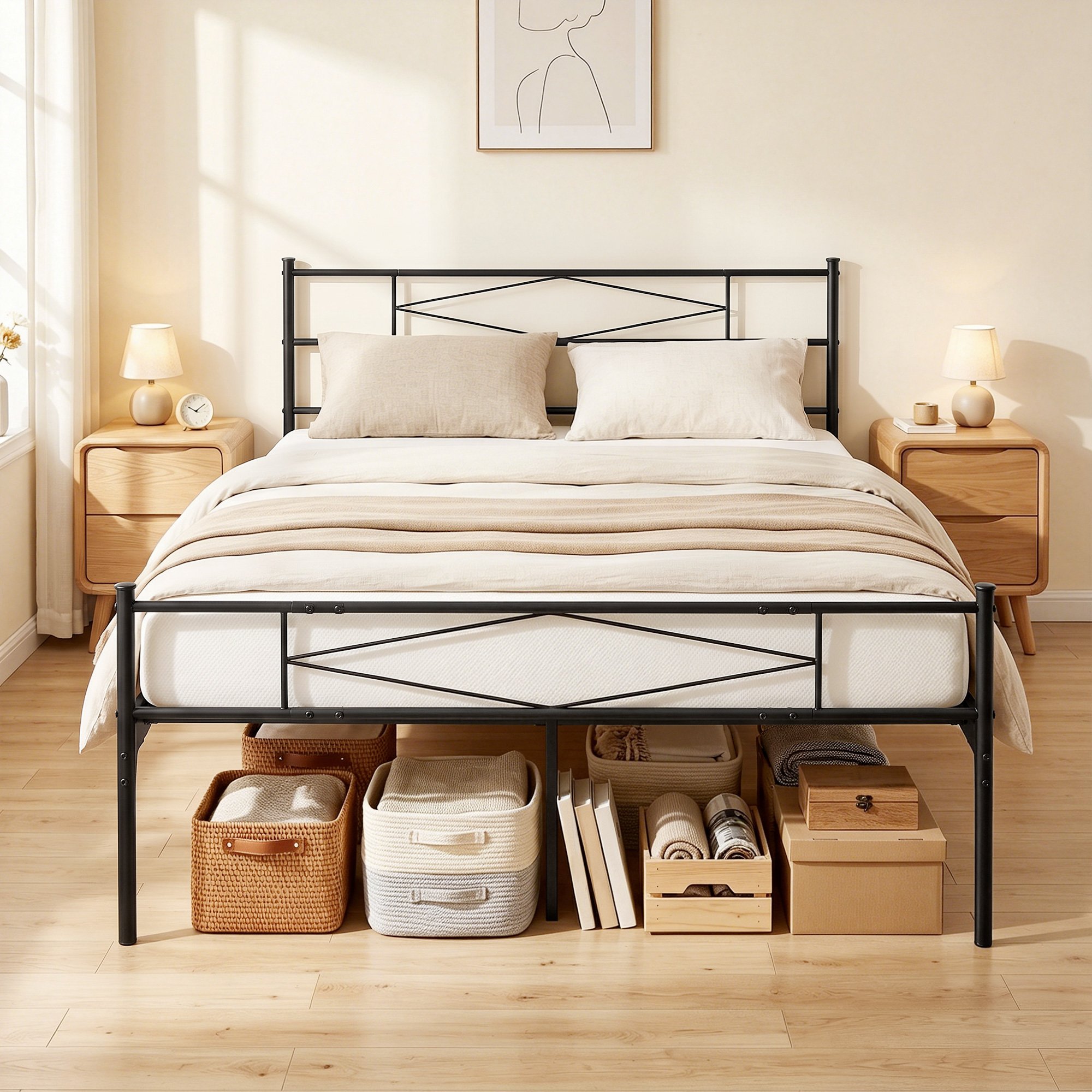 HOMCOM 5FT King Metal Platform Bed Frame with Headboard and Footboard - Black