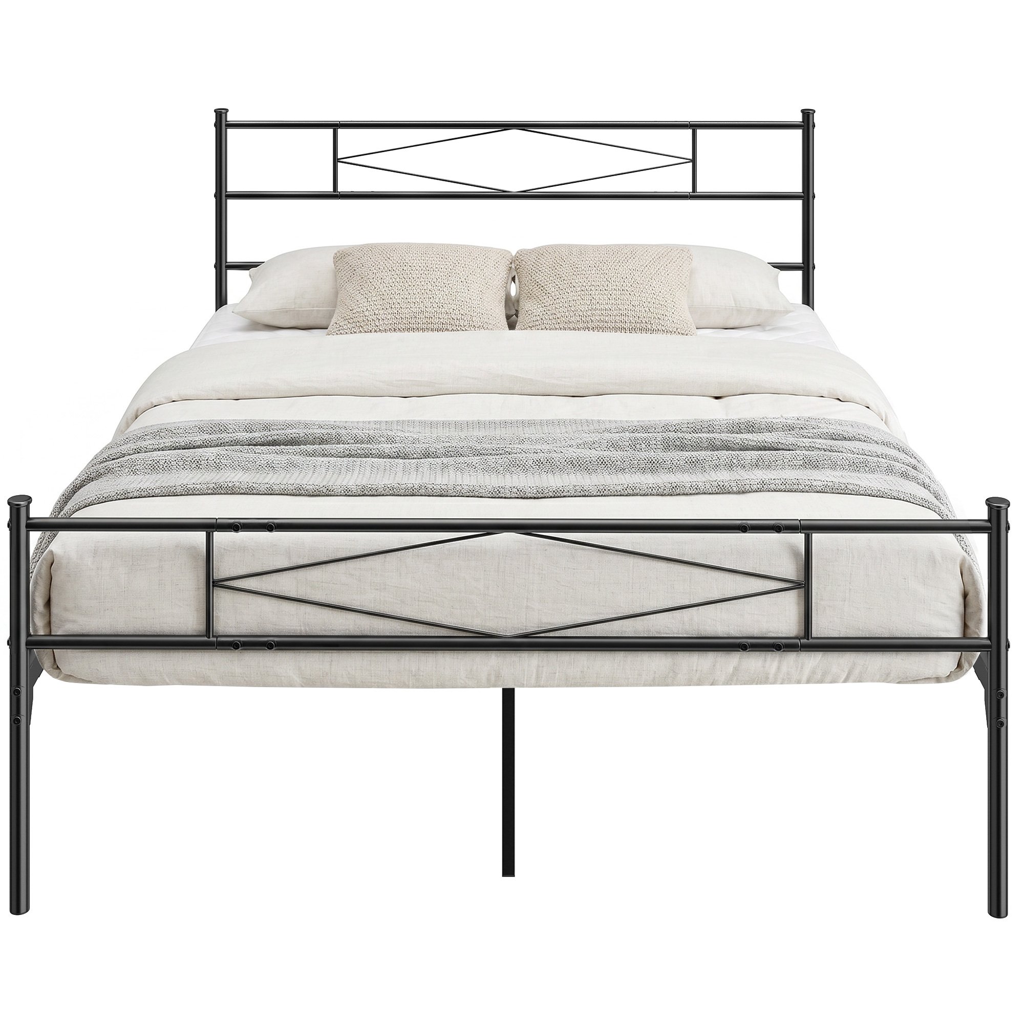 HOMCOM 5FT King Metal Platform Bed Frame with Headboard and Footboard - Black