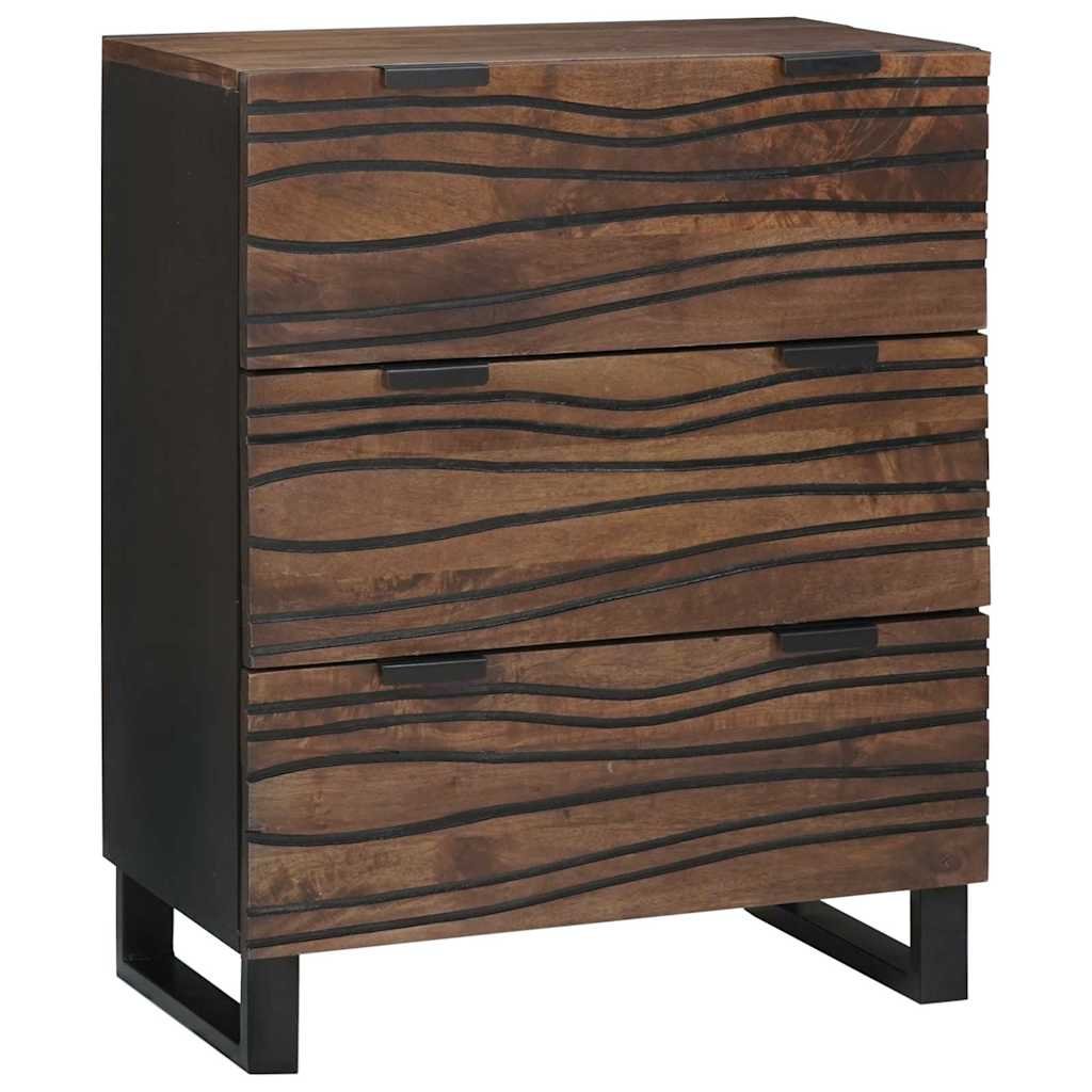 Walplus 3 Drawer Rectangular Solid Wood Sideboard - Brown - 60 x 33 x 75 cm