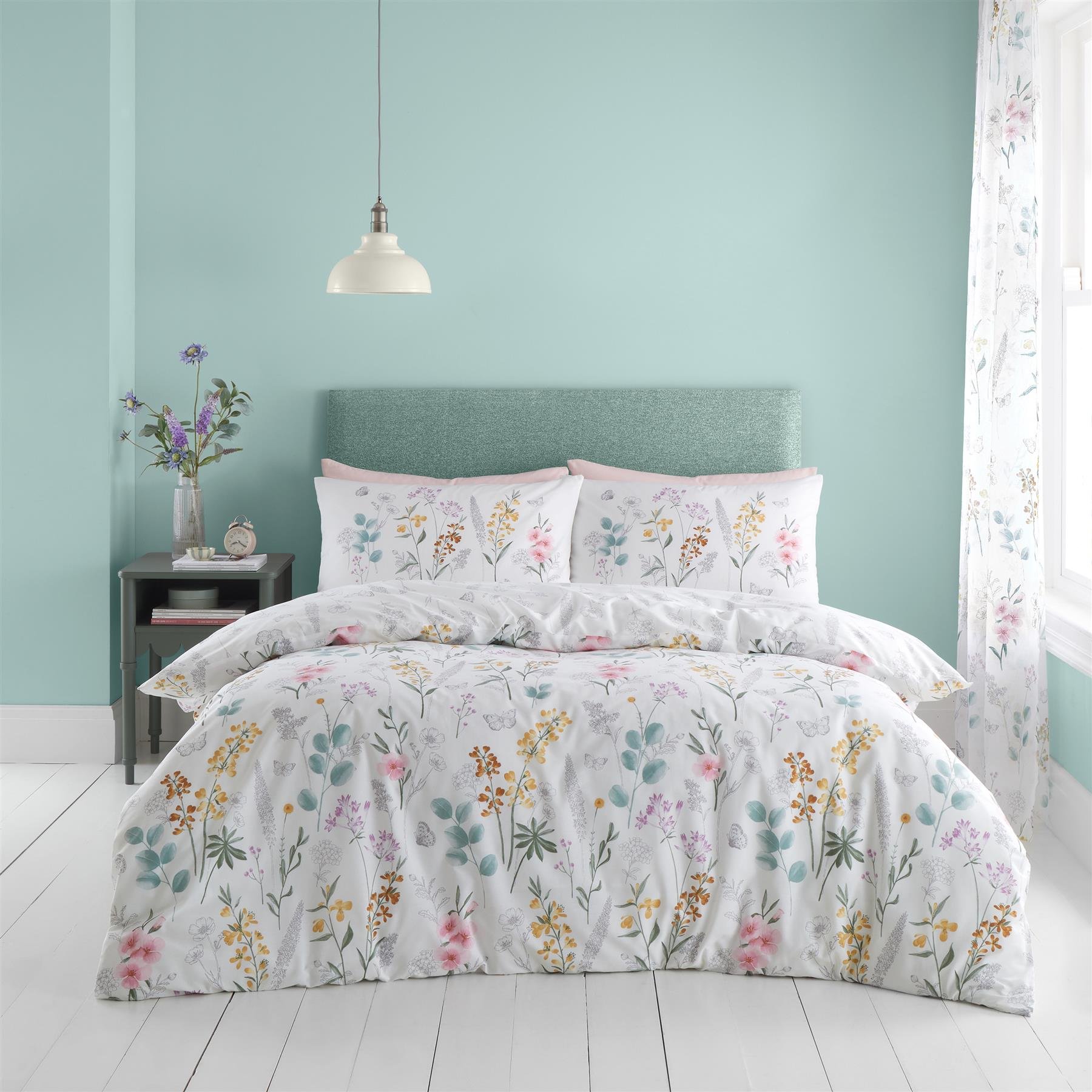 Catherine Lansfield Emilia Floral Duvet Cover Set - Double - Green And White