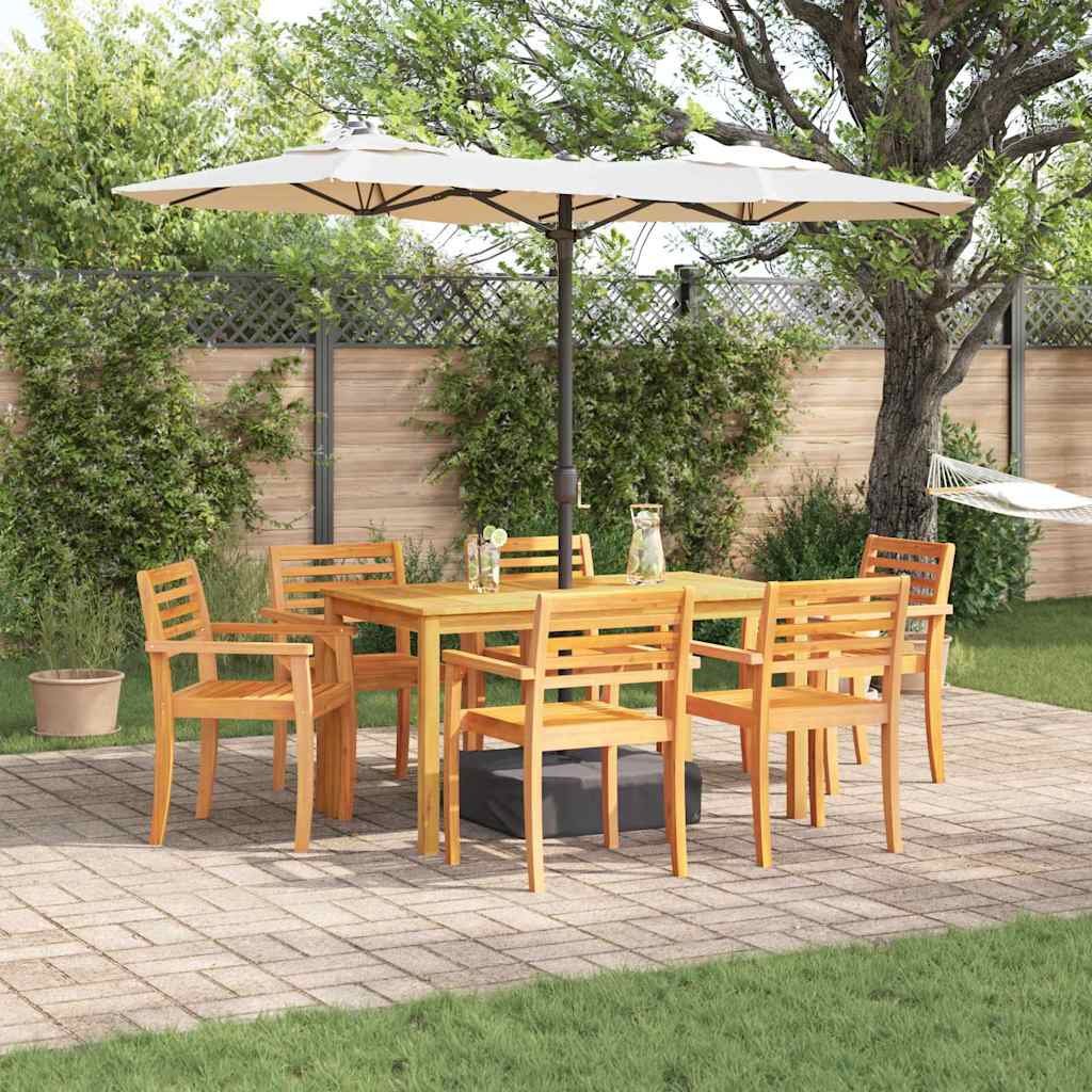 Walplus 7 Piece Solid Acacia Wood Garden Dining Set - Brown - 140 x 80 x 74 cm