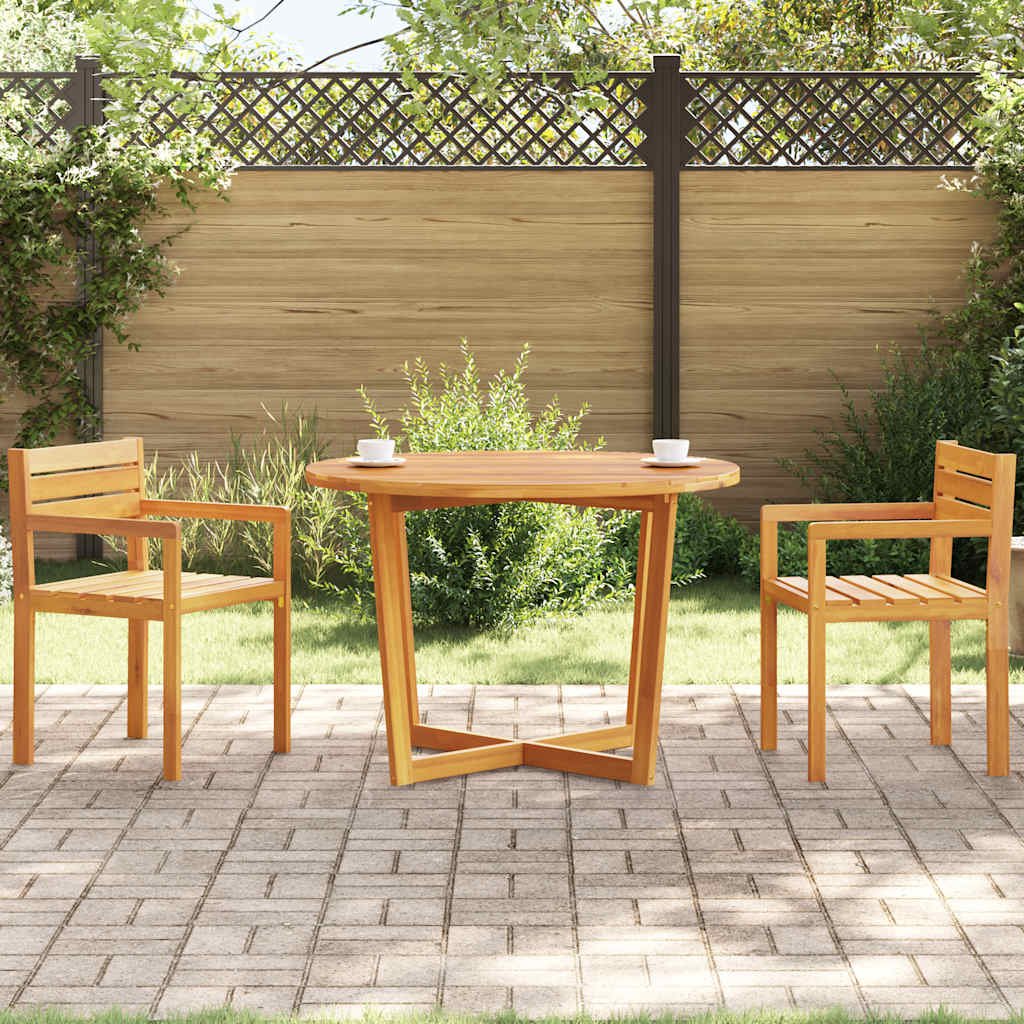 Walplus Solid Acacia Wood Garden Dining Table Round - Brown - 110 x 75 cm