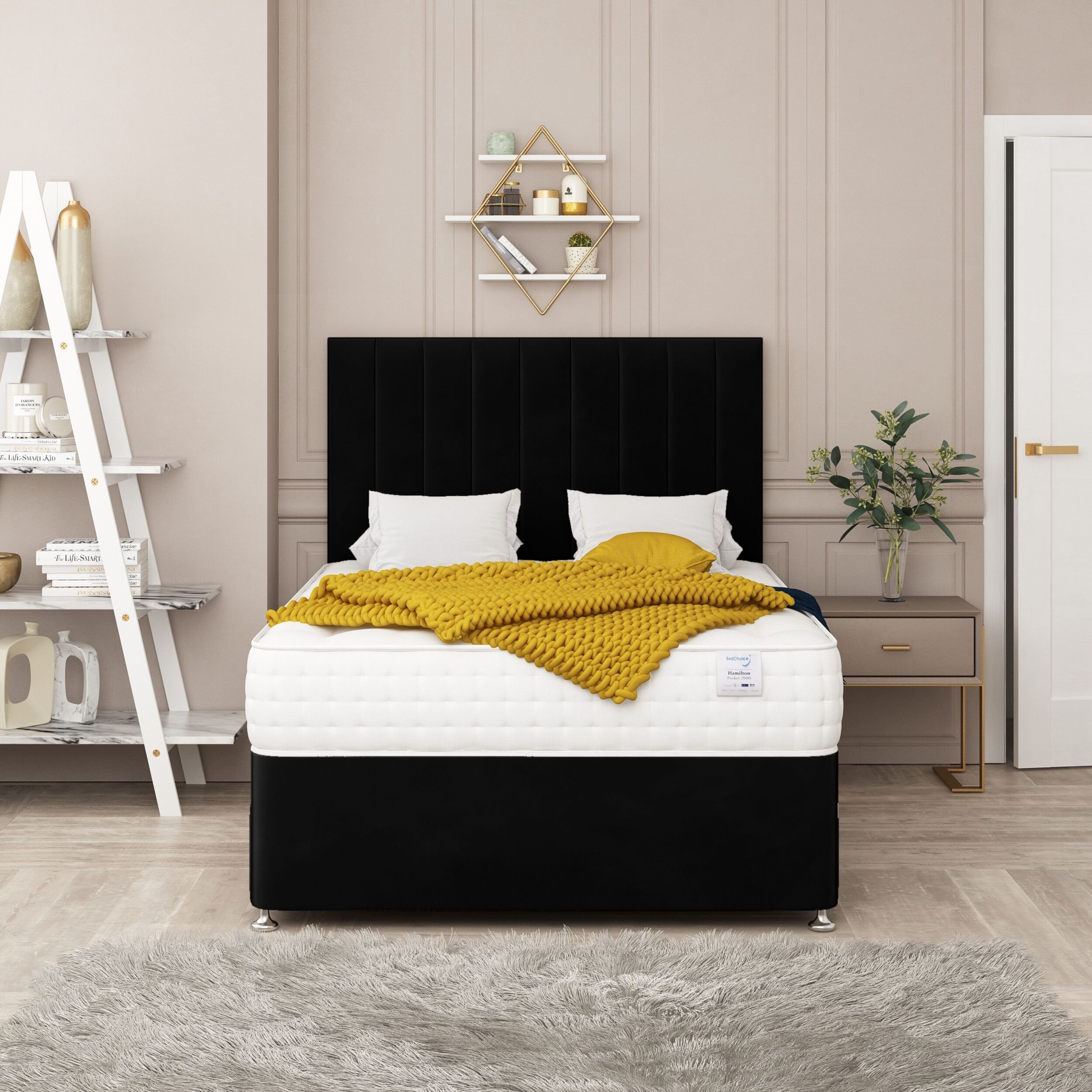 Bed Choices Alaska Single 2 Drawer 54" Headboard Divan Bed Set - Black
