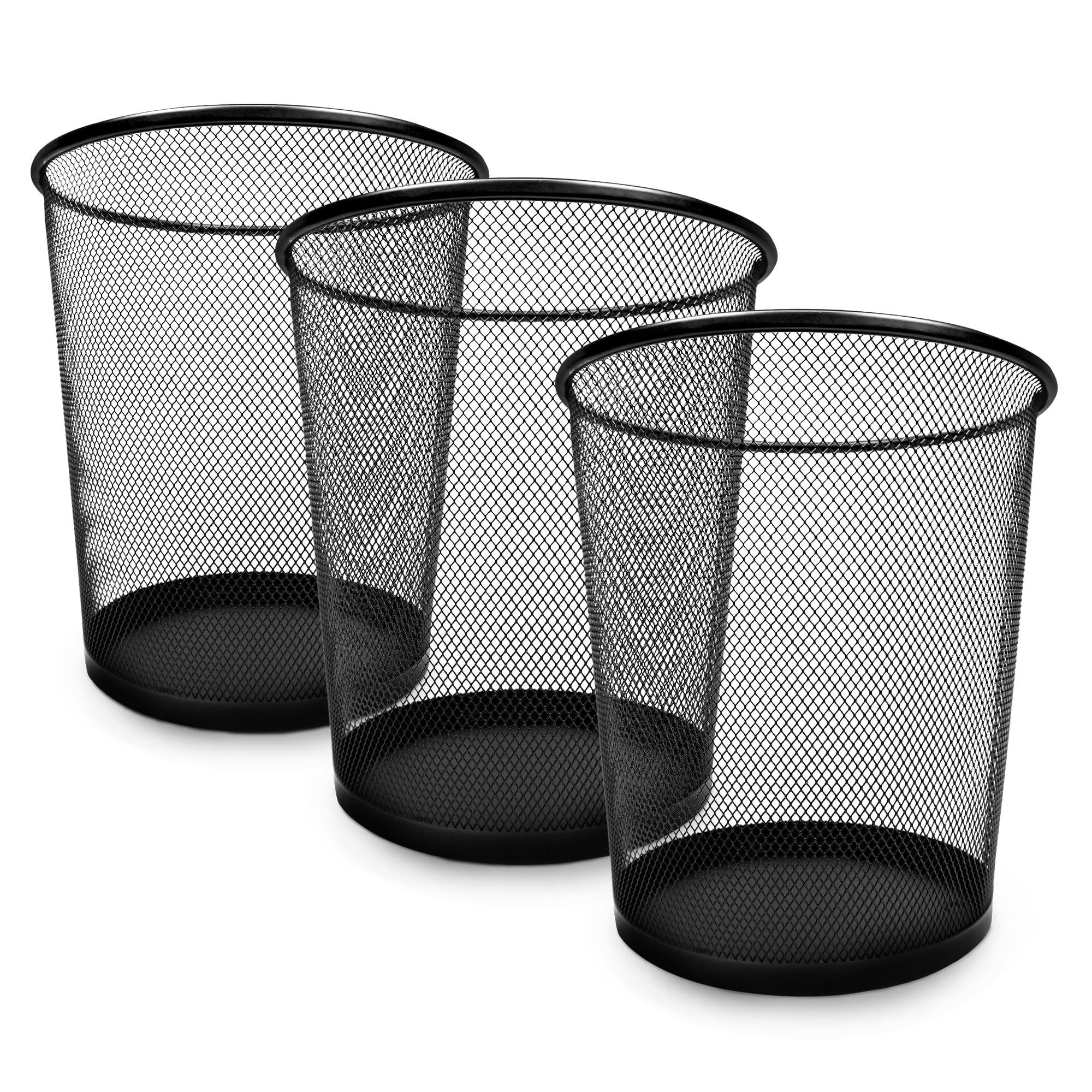 Keplin Pack of 3 Round Mesh Metal Waste Paper Bins - Black