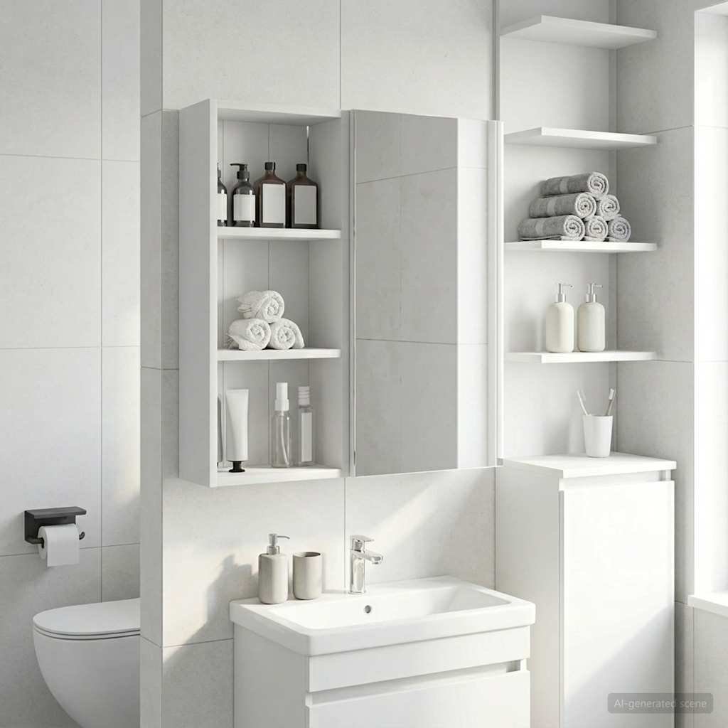 Walplus Engineered Wood Bathroom Wall Cabinet - White - 30 x 14 x 70 cm